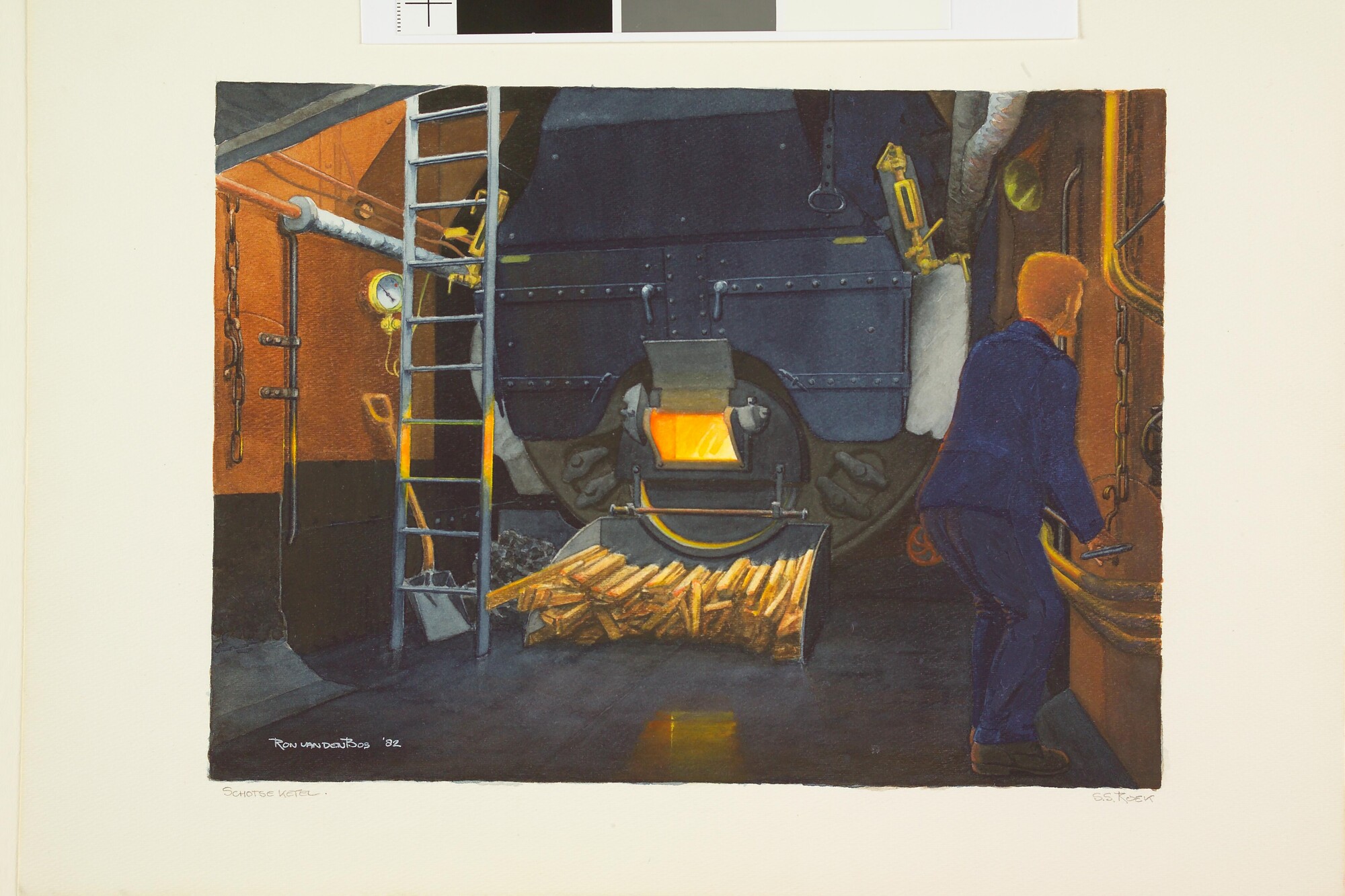 A.5585(01); De Schotse ketel in het stoomschip 'Roek'; tekening