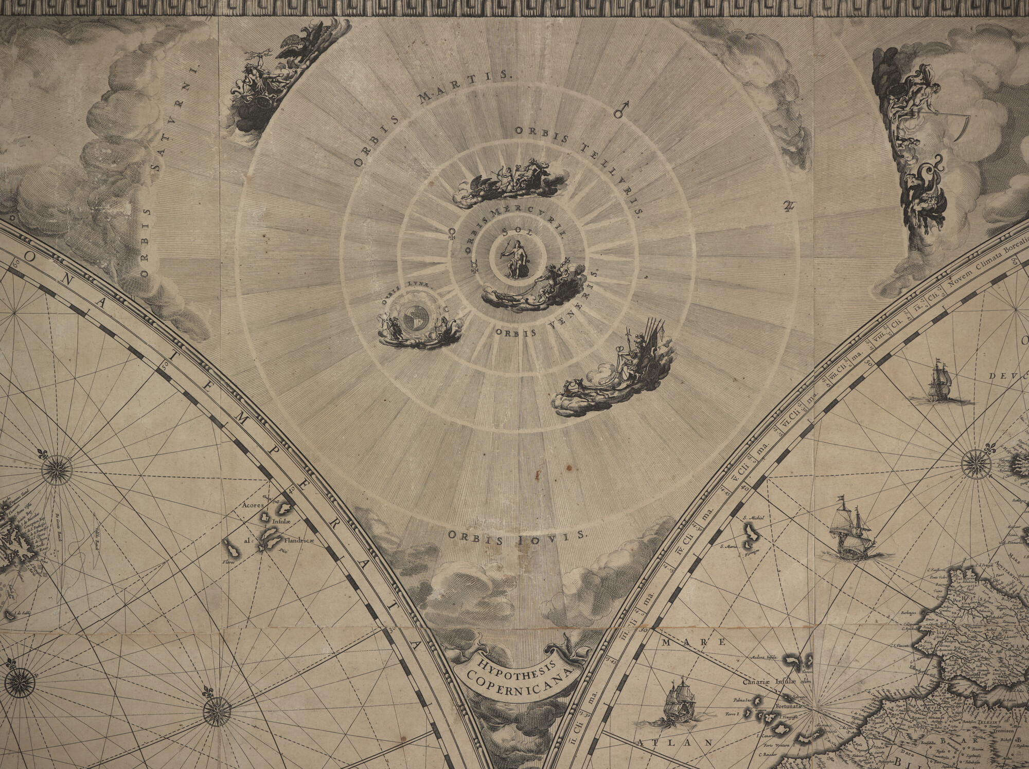 S.0864; Wandkaart van de wereld door Joan Blaeu uitgegeven ter gelegenheid van de Vrede van Münster, 1648; wandkaart