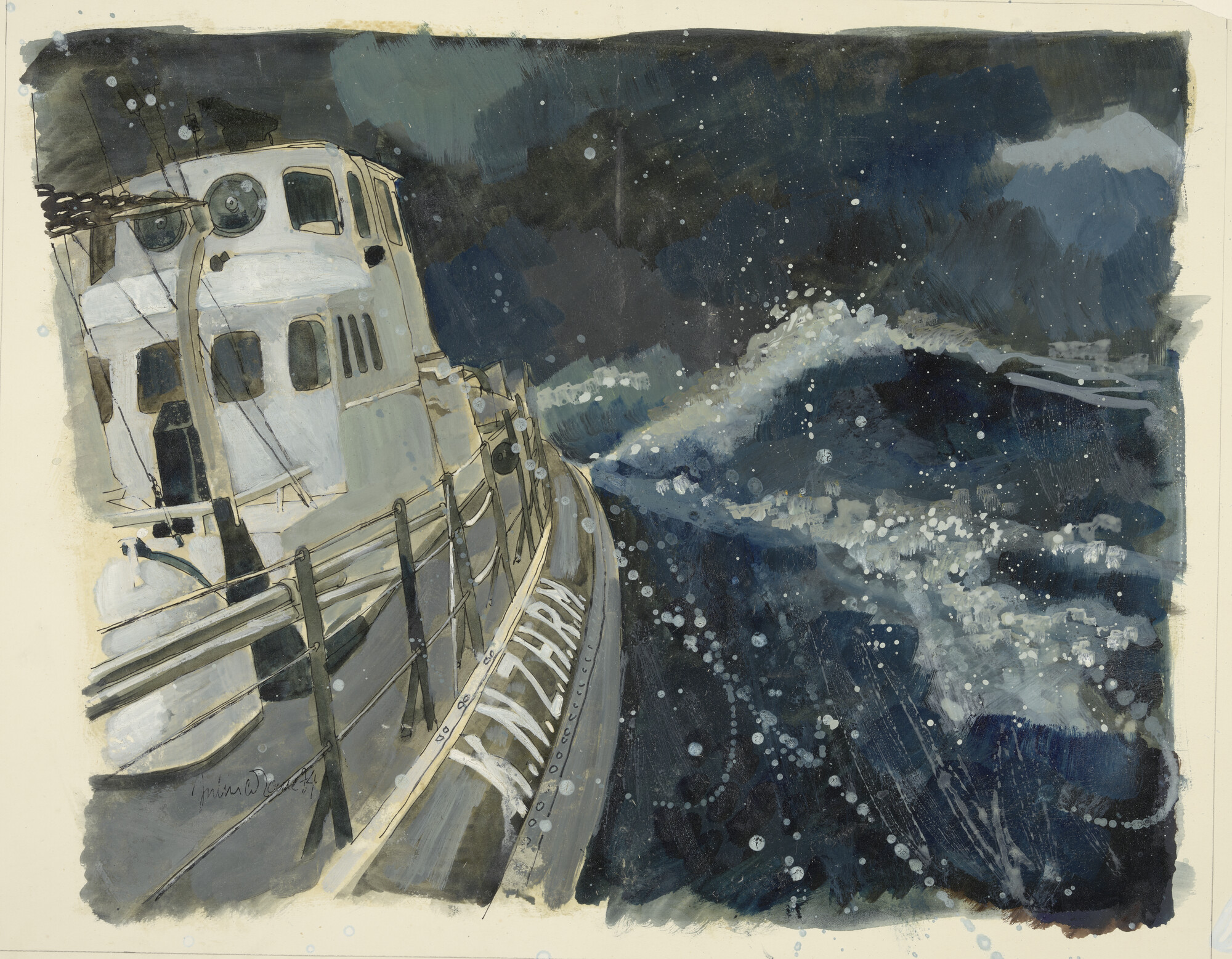 A.4790; De motorreddingboot Bernard van Leer op volle zee; schilderij