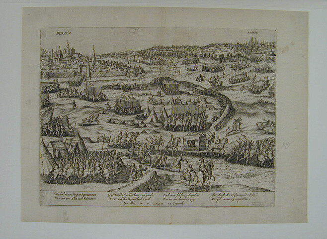 A.0145(027)121; Lodewijk van Nassau vertrekt van Bergen in Henegouwen, 6 september 1572; prent