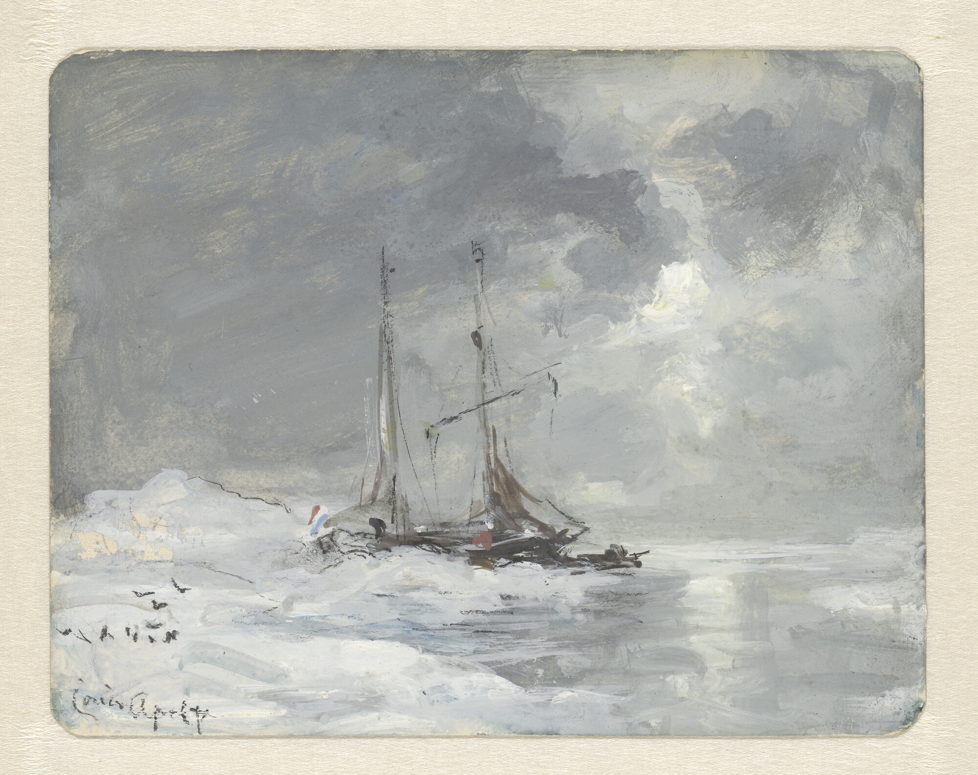 A.5536; De poolschoener 'Willem Barents' in het ijs omstreeks 1880; tekening