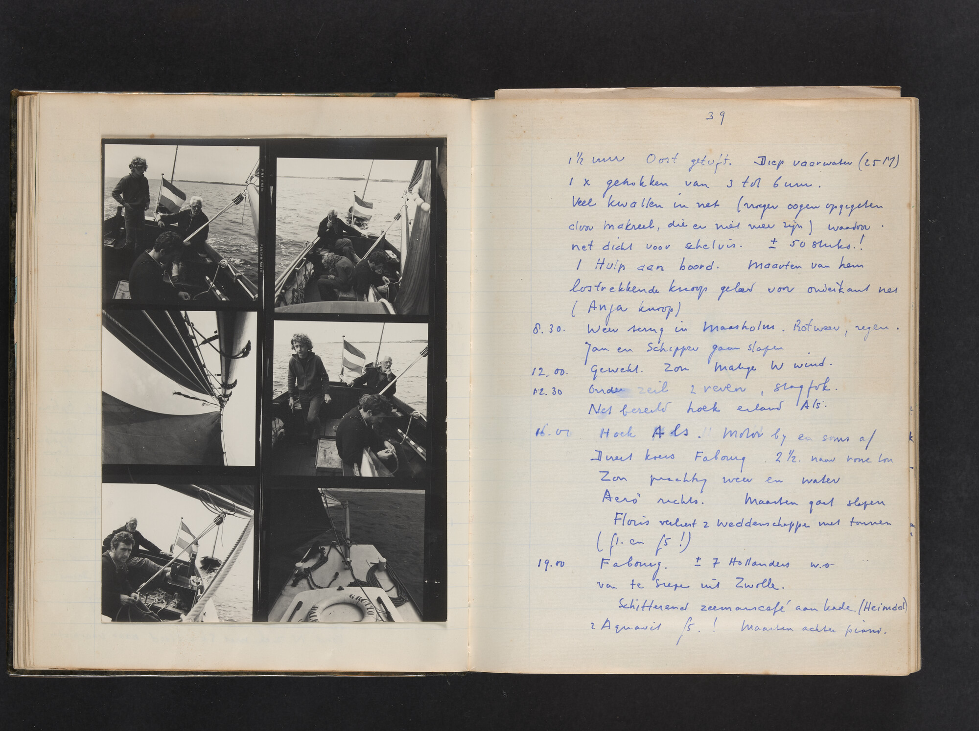 2017.0802; Logboek c.q. fotoalbum van reizen met zeeschouw Grutto (II) in Nederland, Duitsland en Denemarken, 1973-1974; logboek