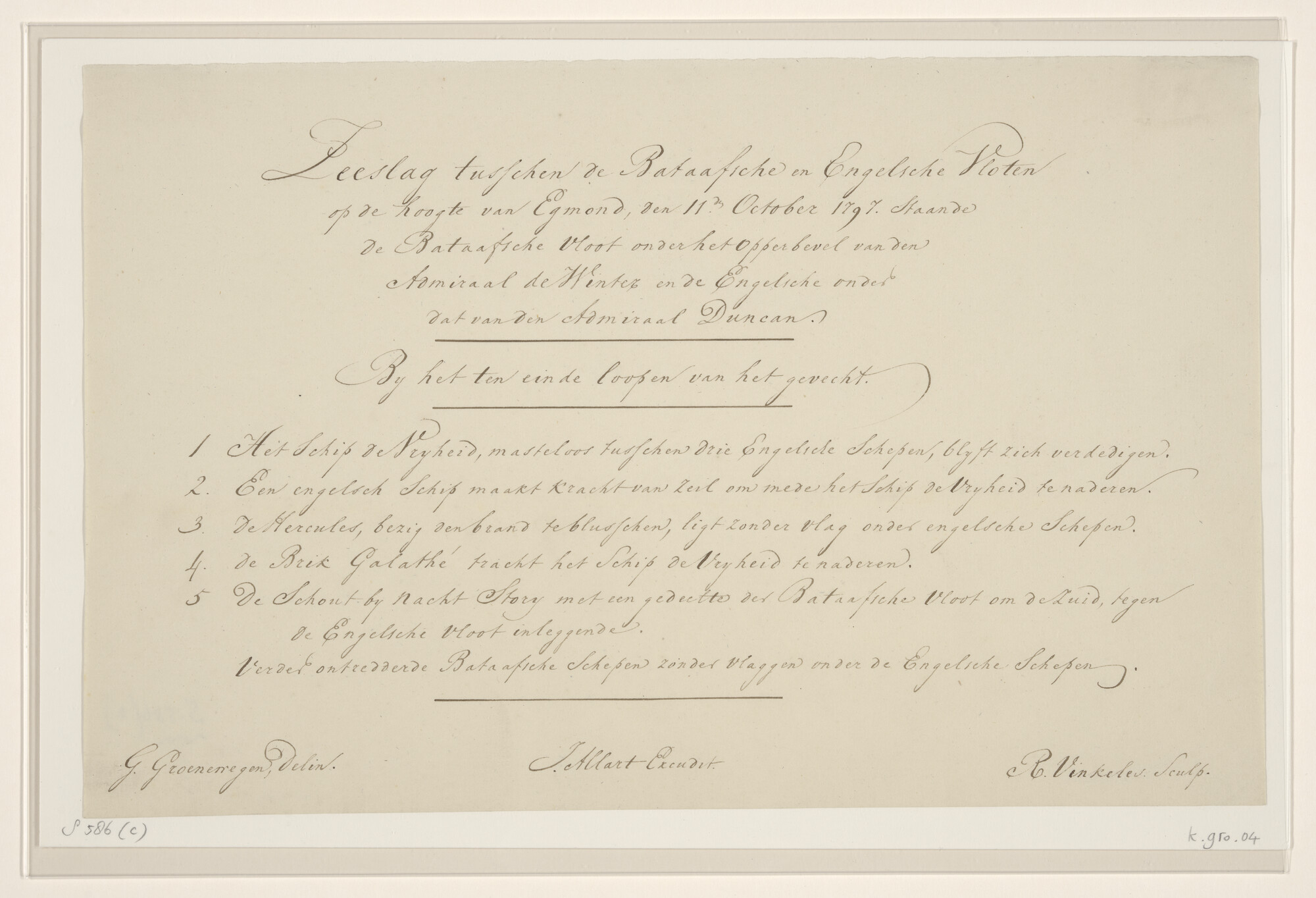 S.0586(c)2; Tekst over de zeeslag tussen de Bataafsche en Engelse vloten; handschrift