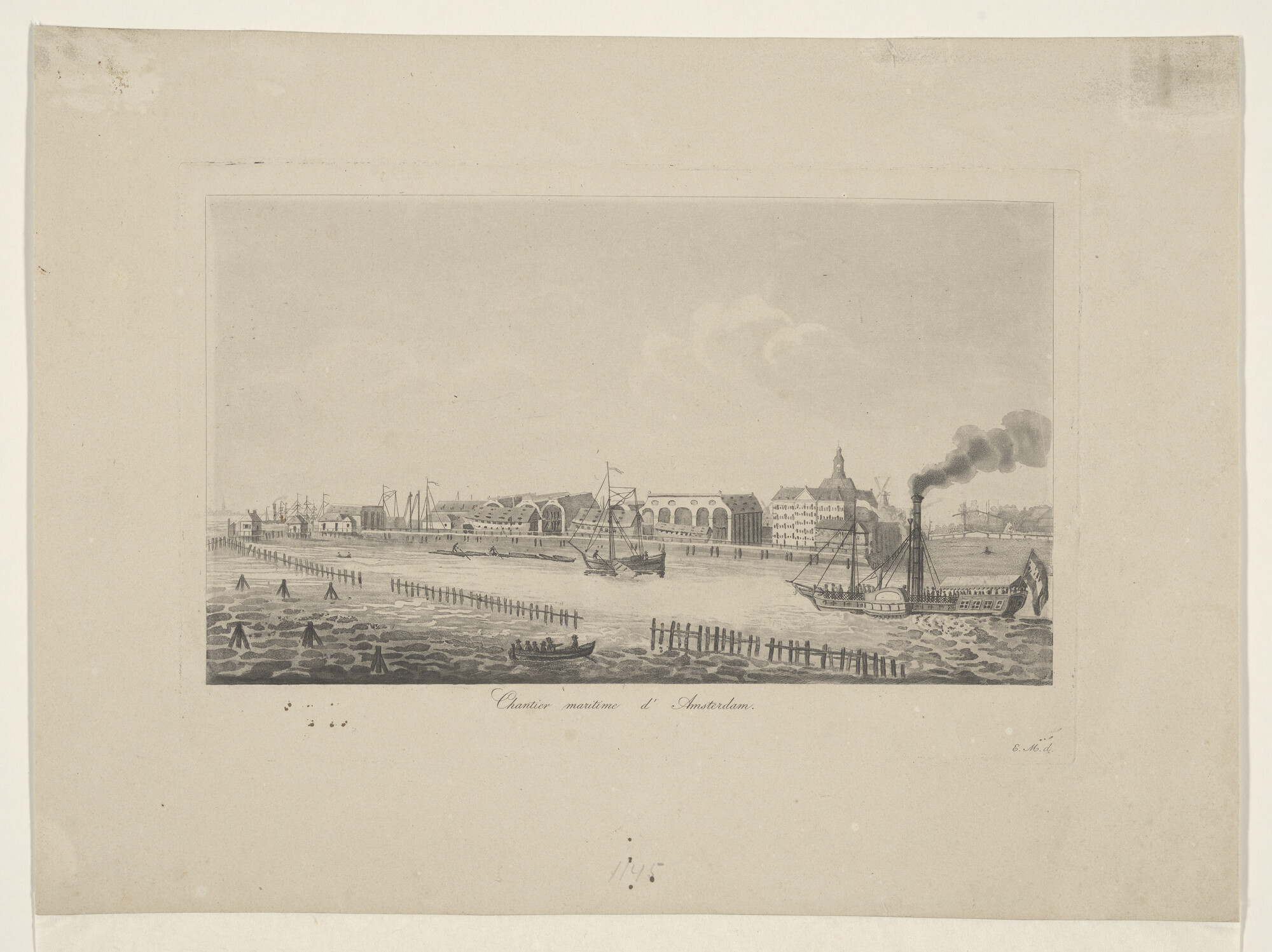 A.0482(16)2; De raderstoomboot tussen Amsterdam en Zaandam; prent
