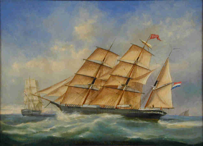 A.1996; Het barkschip Johanna van rederij Joh. Meyes & Zn; schilderij