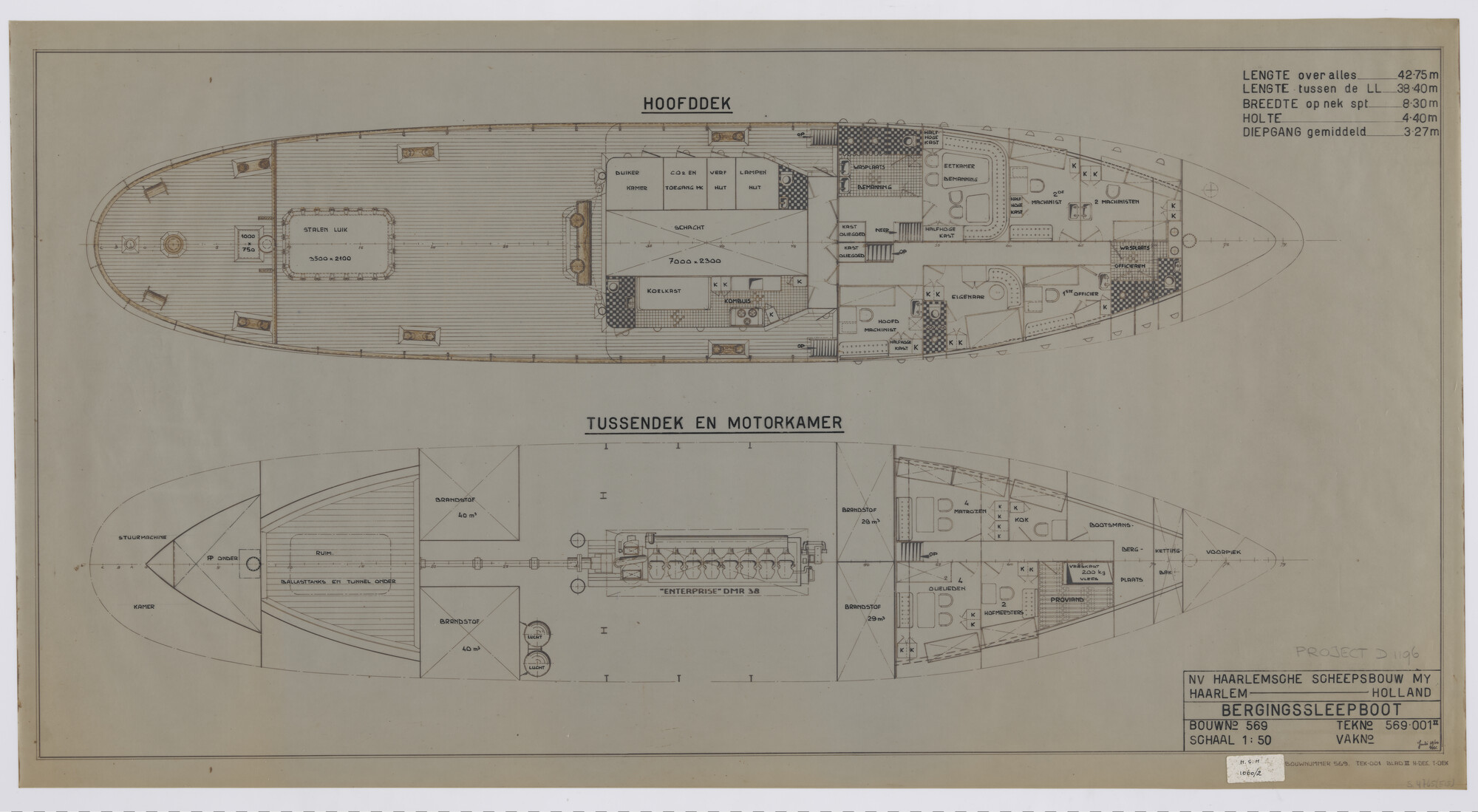 S.4765(515); Dekplan van een bergingssleepboot; technische tekening