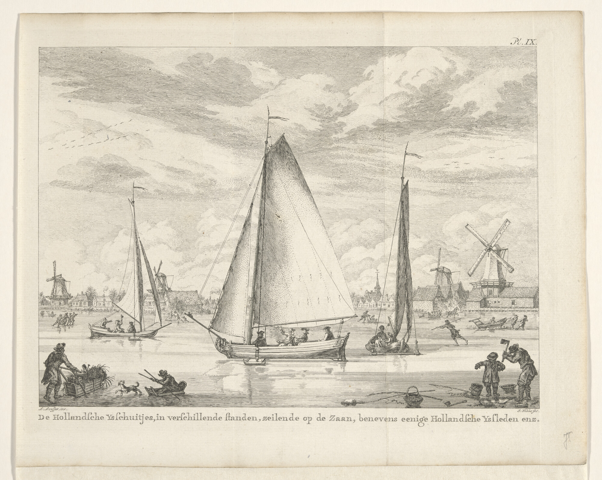 A.4422(03); De Hollandsche ijsschuitjes op de Zaan, benevens enige Hollandsche sleden; prent