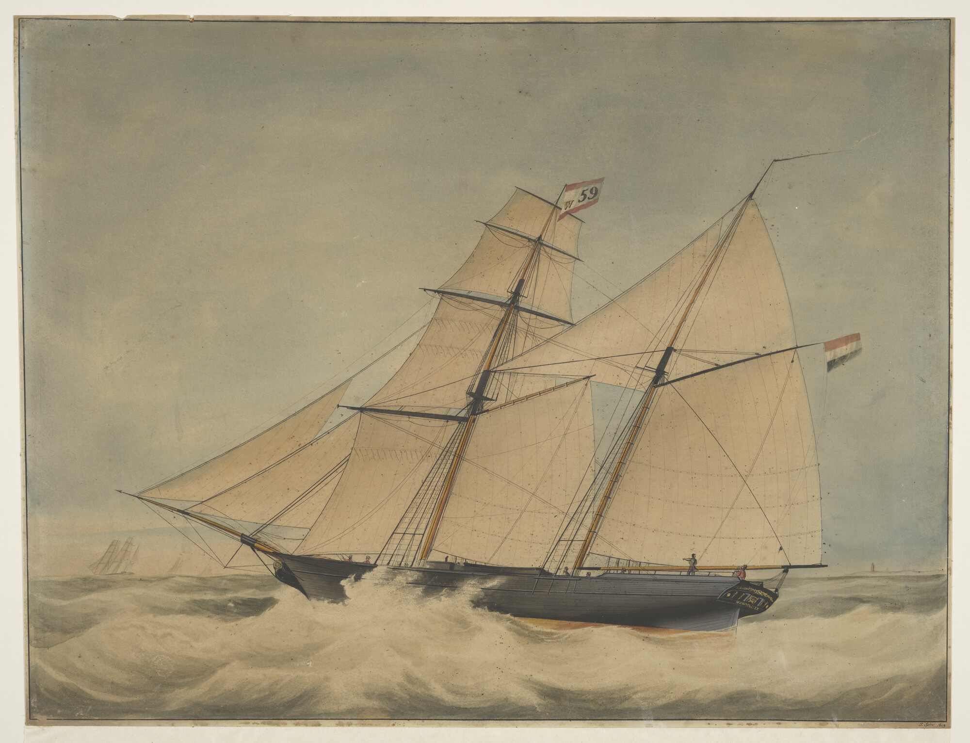 A.1992; Het schoenerbrikschip Harmonie; tekening