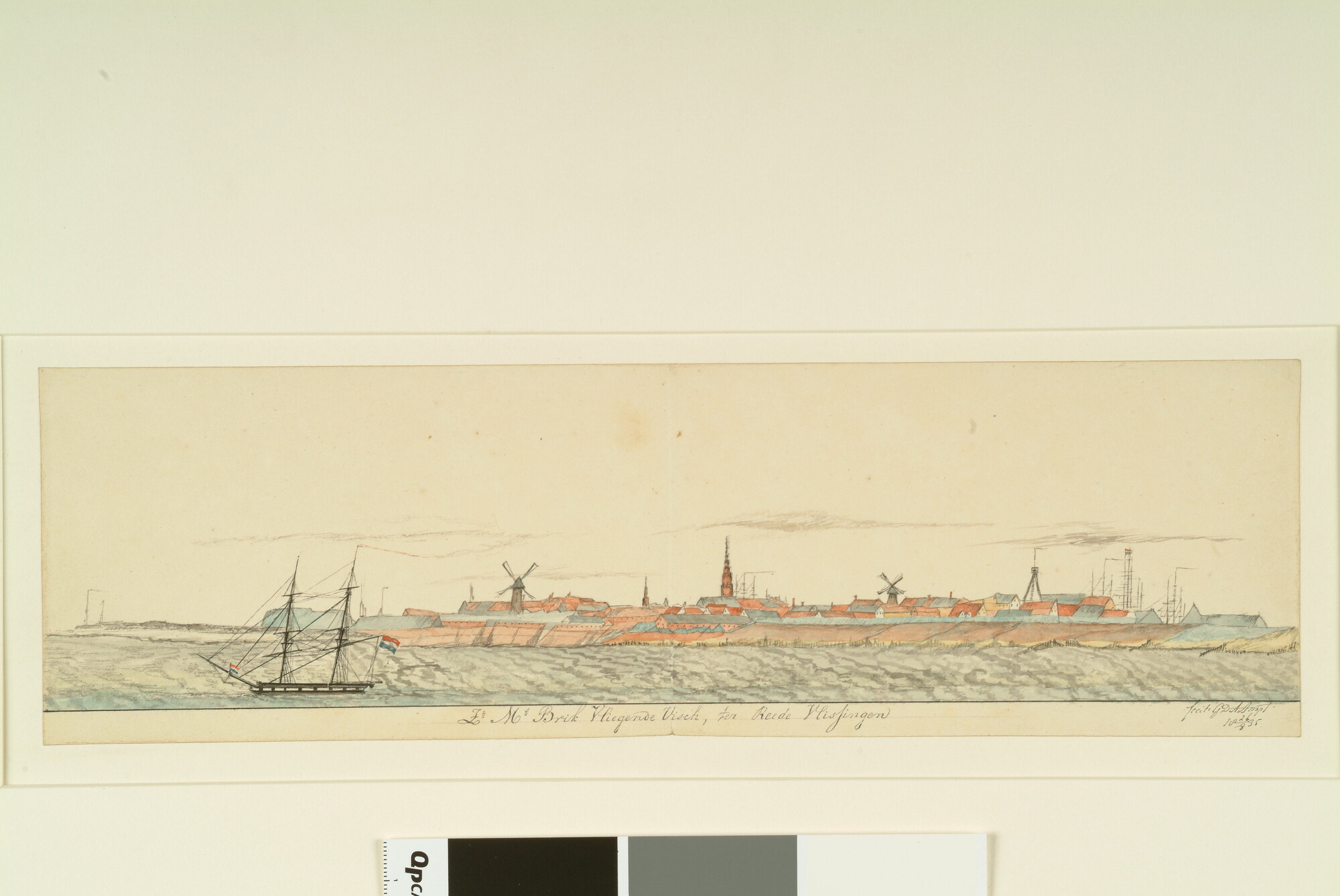 S.4701(01); De brik Zr.Ms. Vliegende Visch op de rede van Vlissingen; tekening