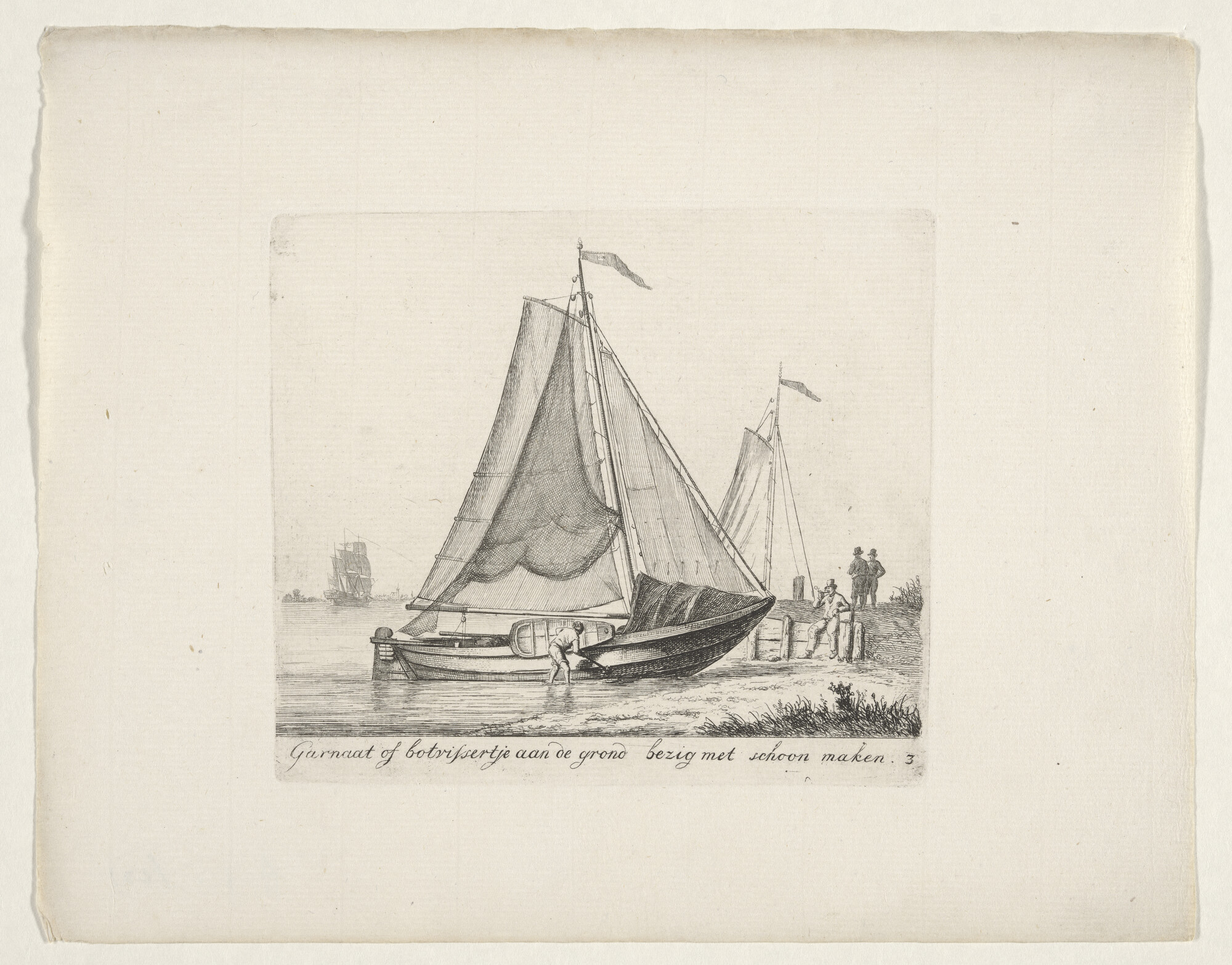 A.0072(03); Prent van een botschuitje op het strand; prent