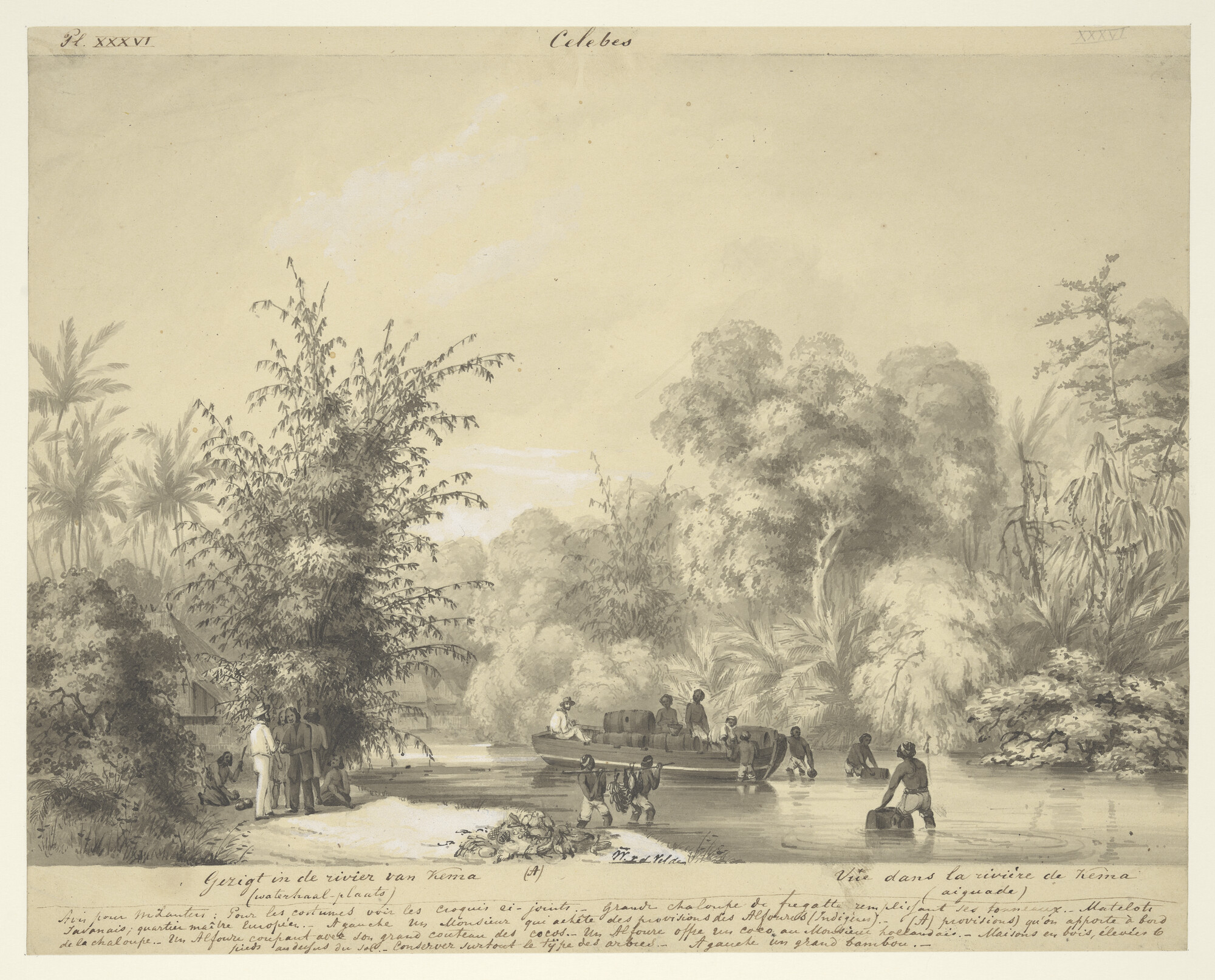 S.2931(03)18; Waterhaalplaats in de rivier de Kema op Celebes; tekening