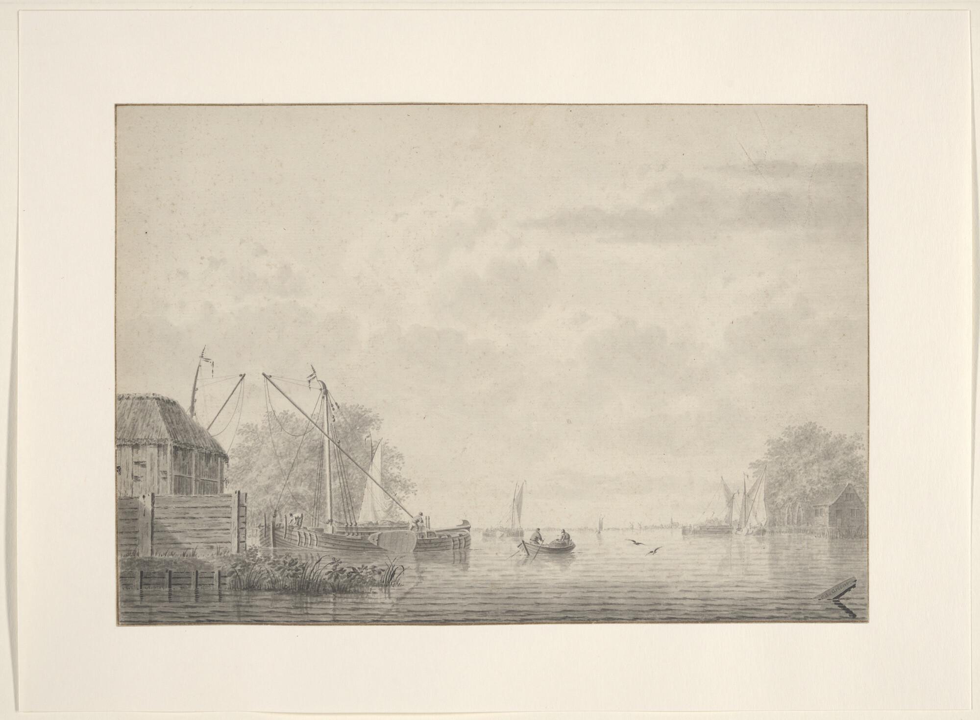 A.5331(01); Zuidhollandse turfschepen (ijkers) op een binnenwater; tekening
