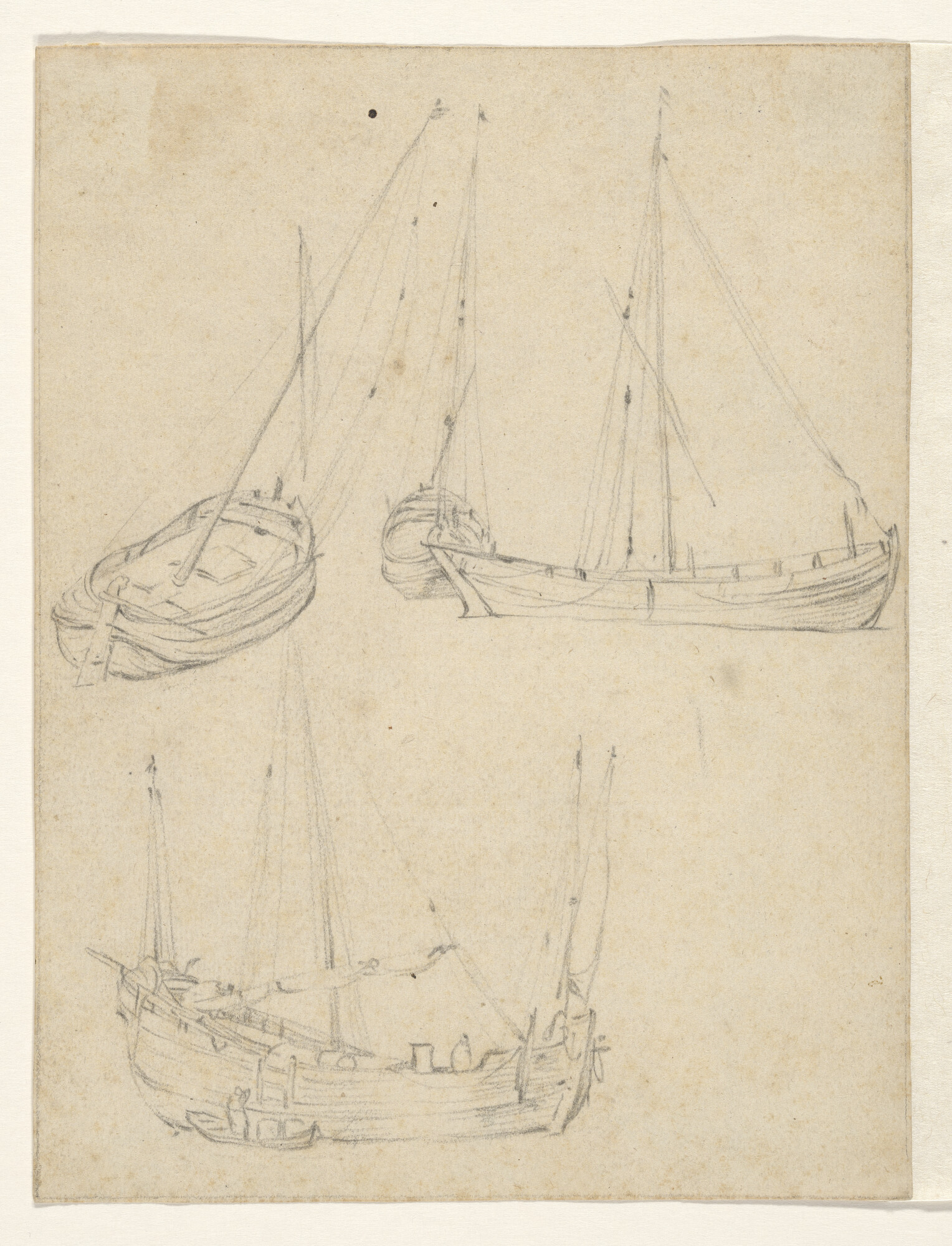 A.0149(0488); Schetsblad met vier kleine schepen, waaronder een haringbuis; tekening