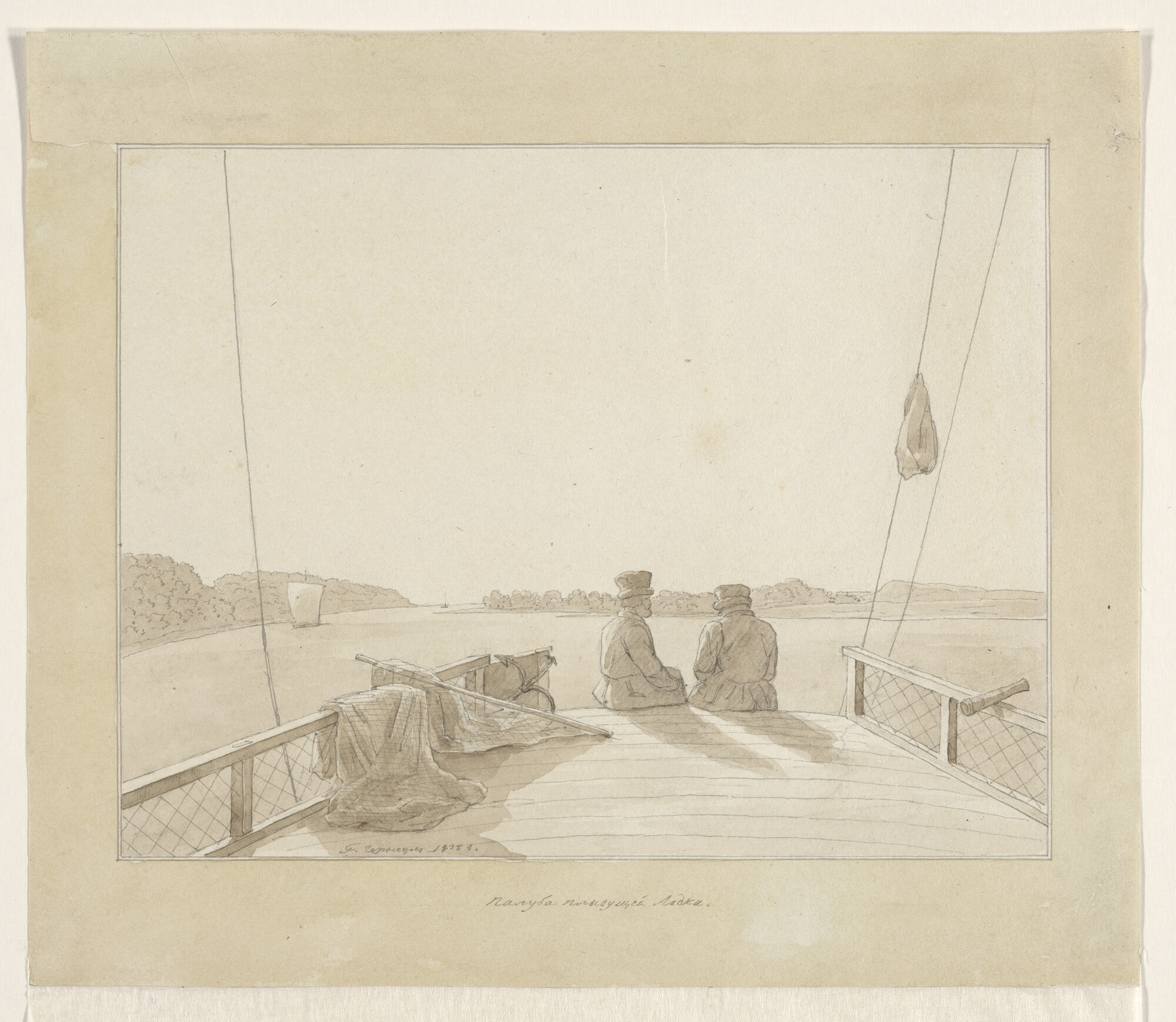 A.2330(53); Tekening van een Russisch schip: gezicht op het dek; tekening