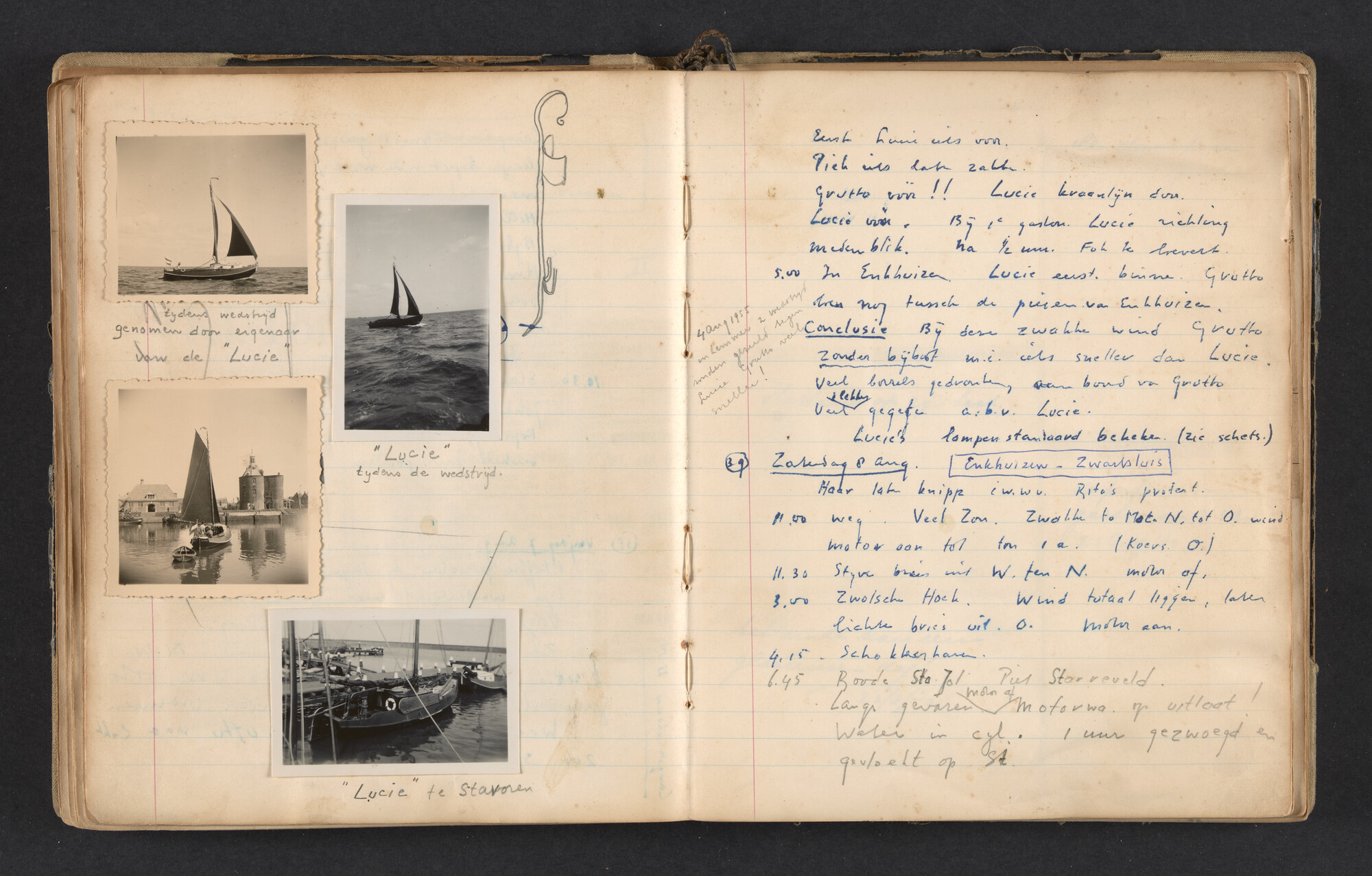 2017.0791; Logboek c.q. fotoalbum van reizen met zeeschouw Grutto in Nederland, 1952-1954; logboek