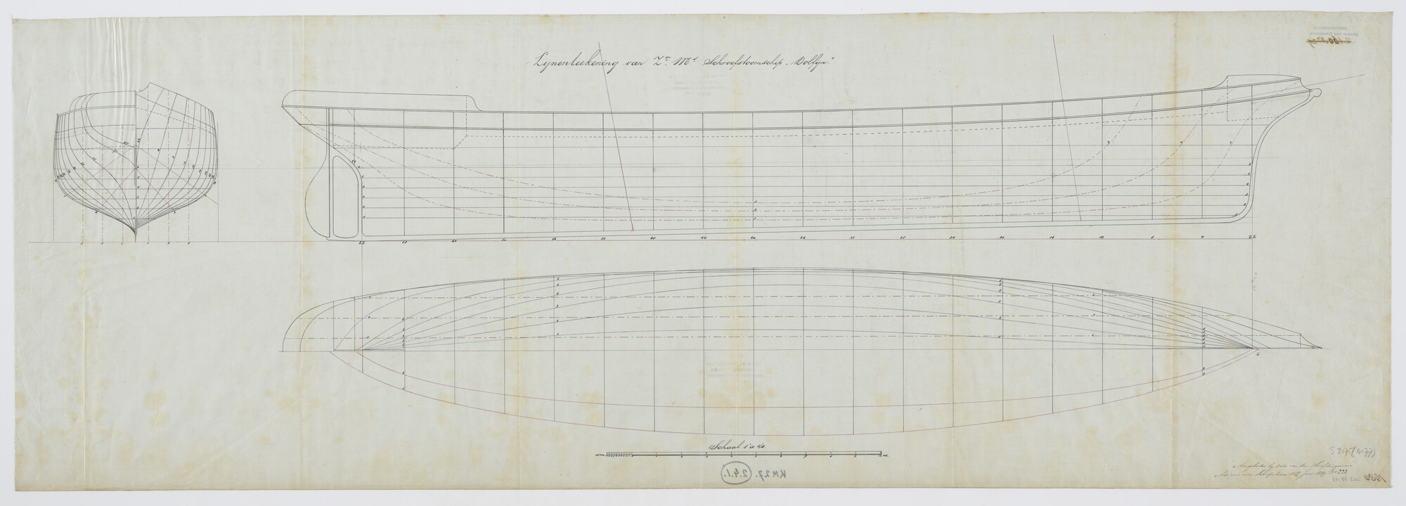 S.2175(4177); Lijnenplan van Zr.Ms. 'Dolfijn'; technische tekening