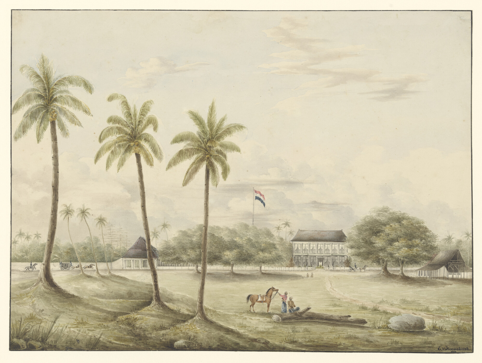 A.2961(02); Het residentiehuis te Soerabaja op Java; tekening