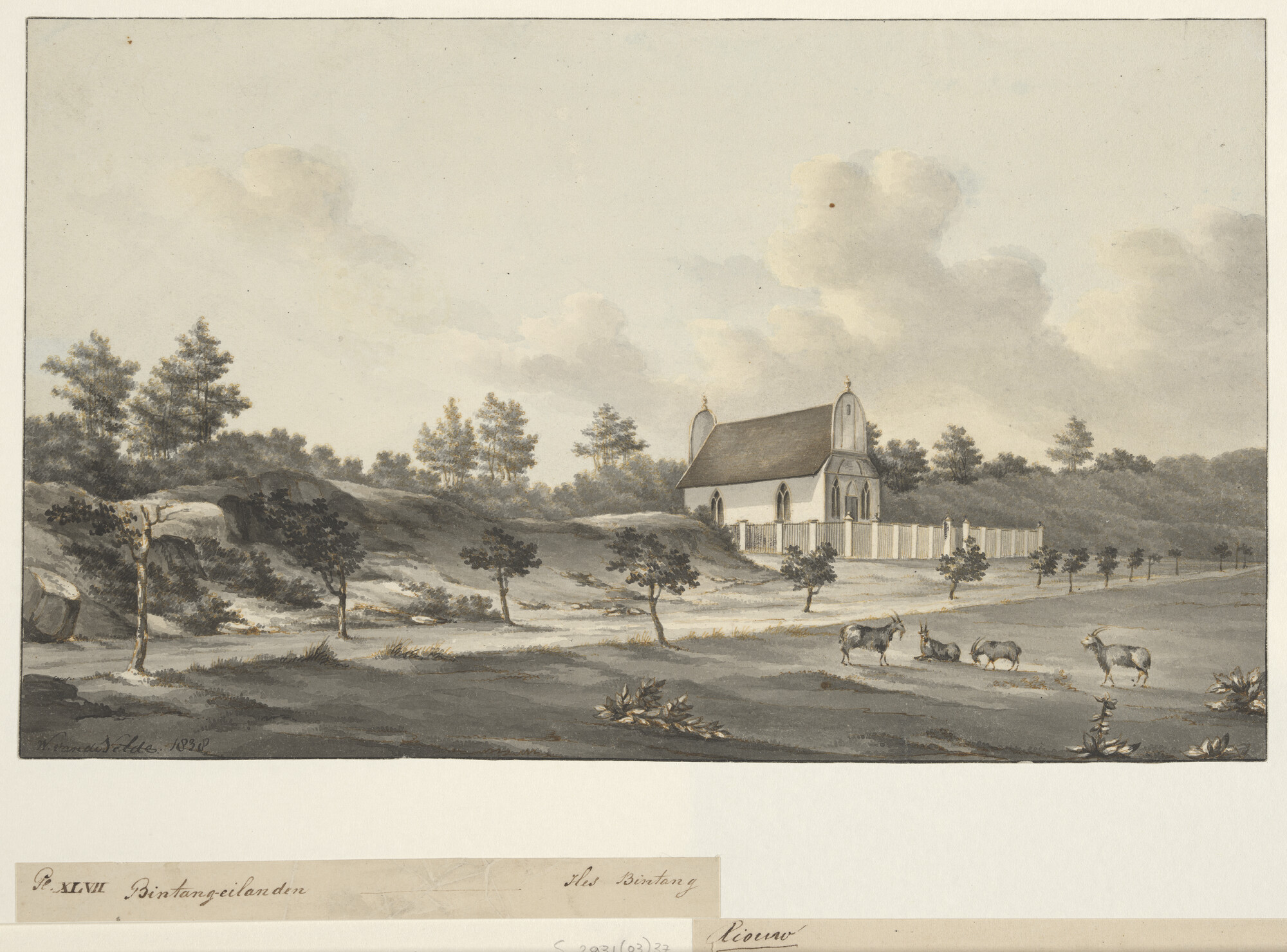 S.2931(03)37; De Christelijke kerk in Riouw op de Bintang-eilanden; tekening