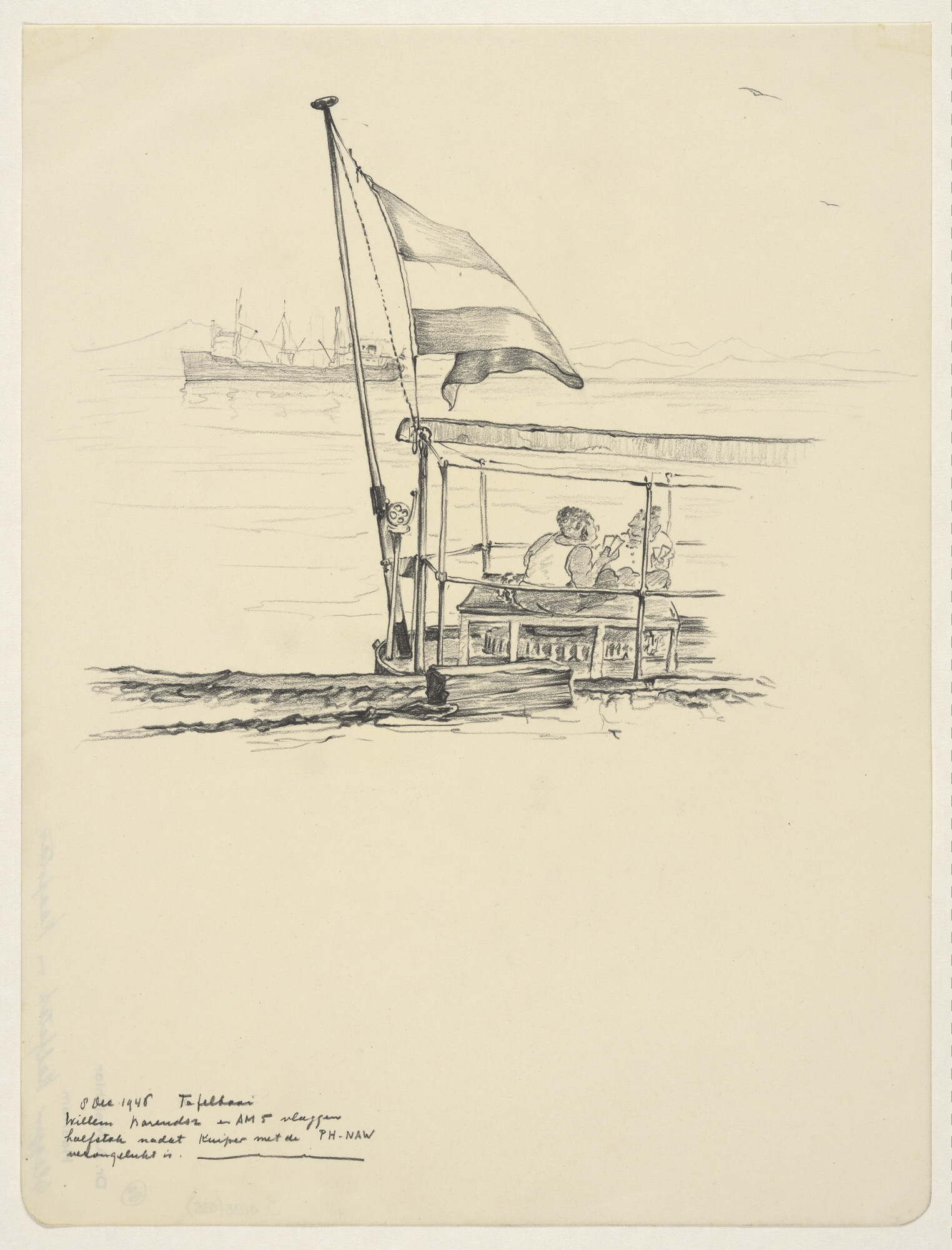 S.4035(035); Vlag halfstok na vliegtuigongeluk in de Tafelbaai; tekening