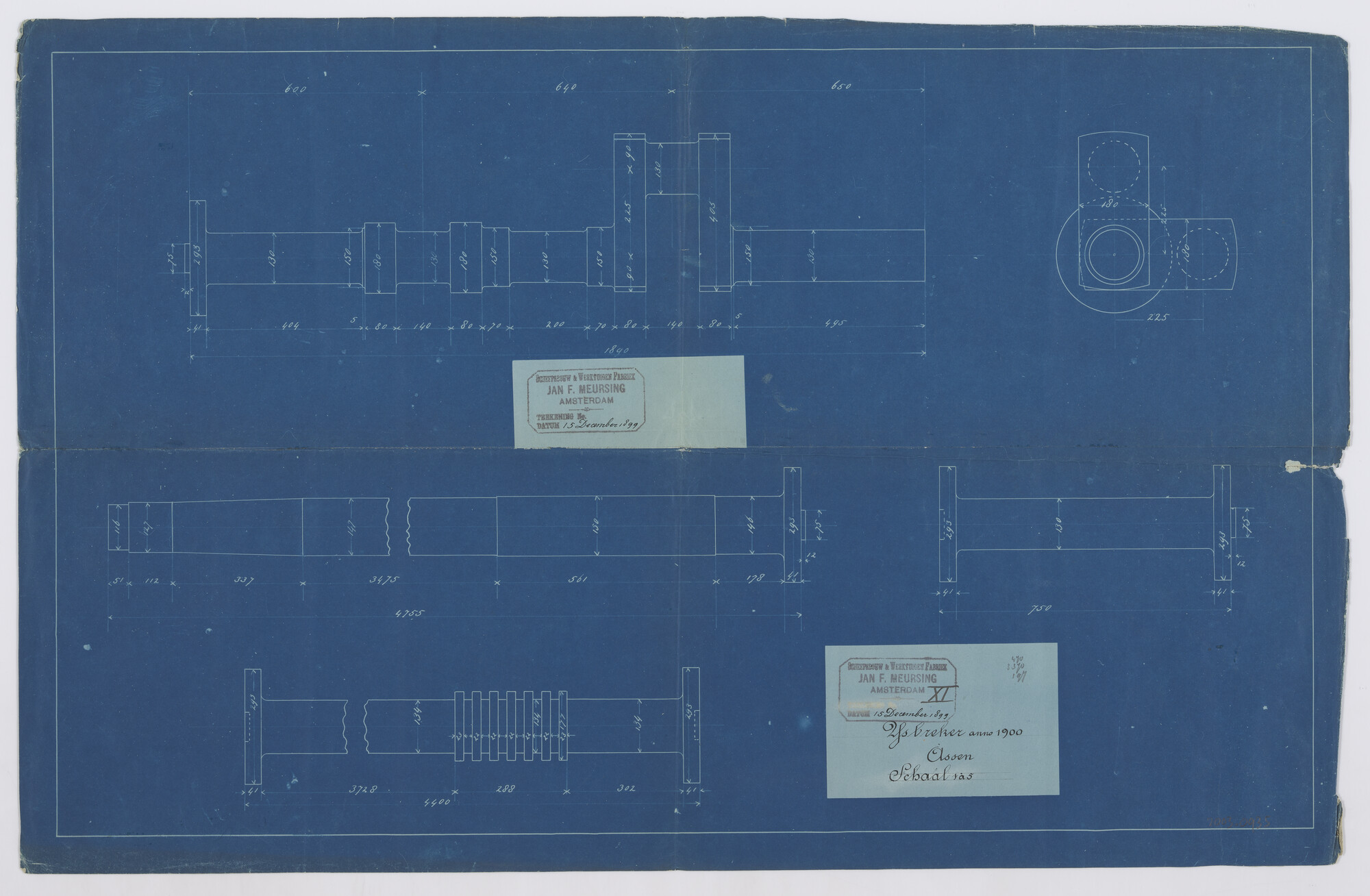 2003.0935; Constructietekening assen van de ijsbreker ss. Christiaan Brunings; constructietekening
