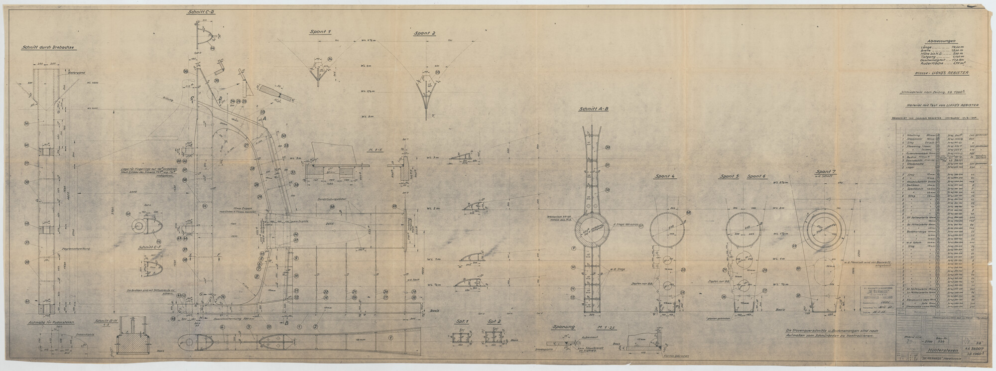 1995.7384; Constructietekening van het schroefraam van ms. Pargasport van O/Y Suntrans A/B [...]; technische tekening