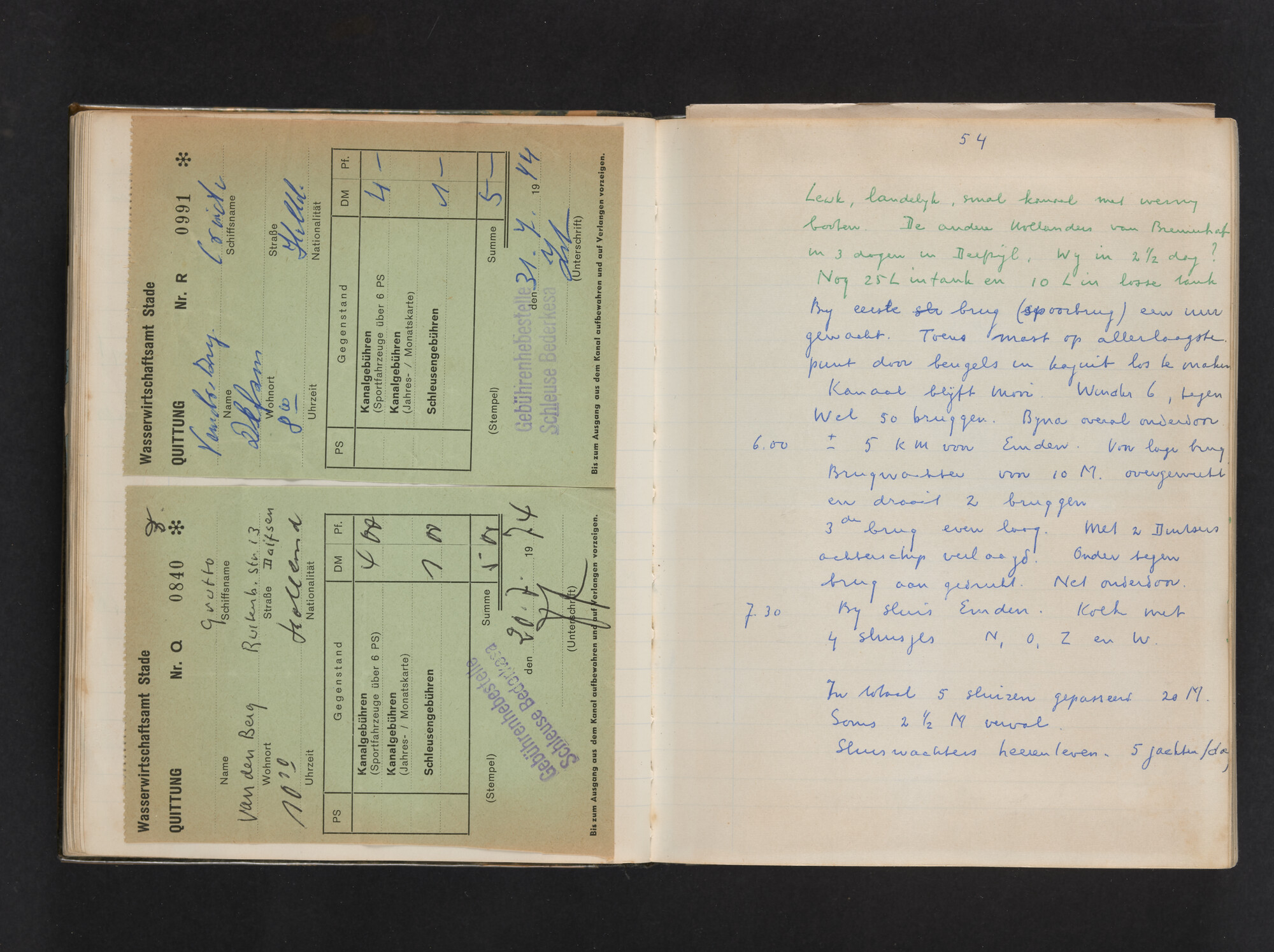 2017.0802; Logboek c.q. fotoalbum van reizen met zeeschouw Grutto (II) in Nederland, Duitsland en Denemarken, 1973-1974; logboek
