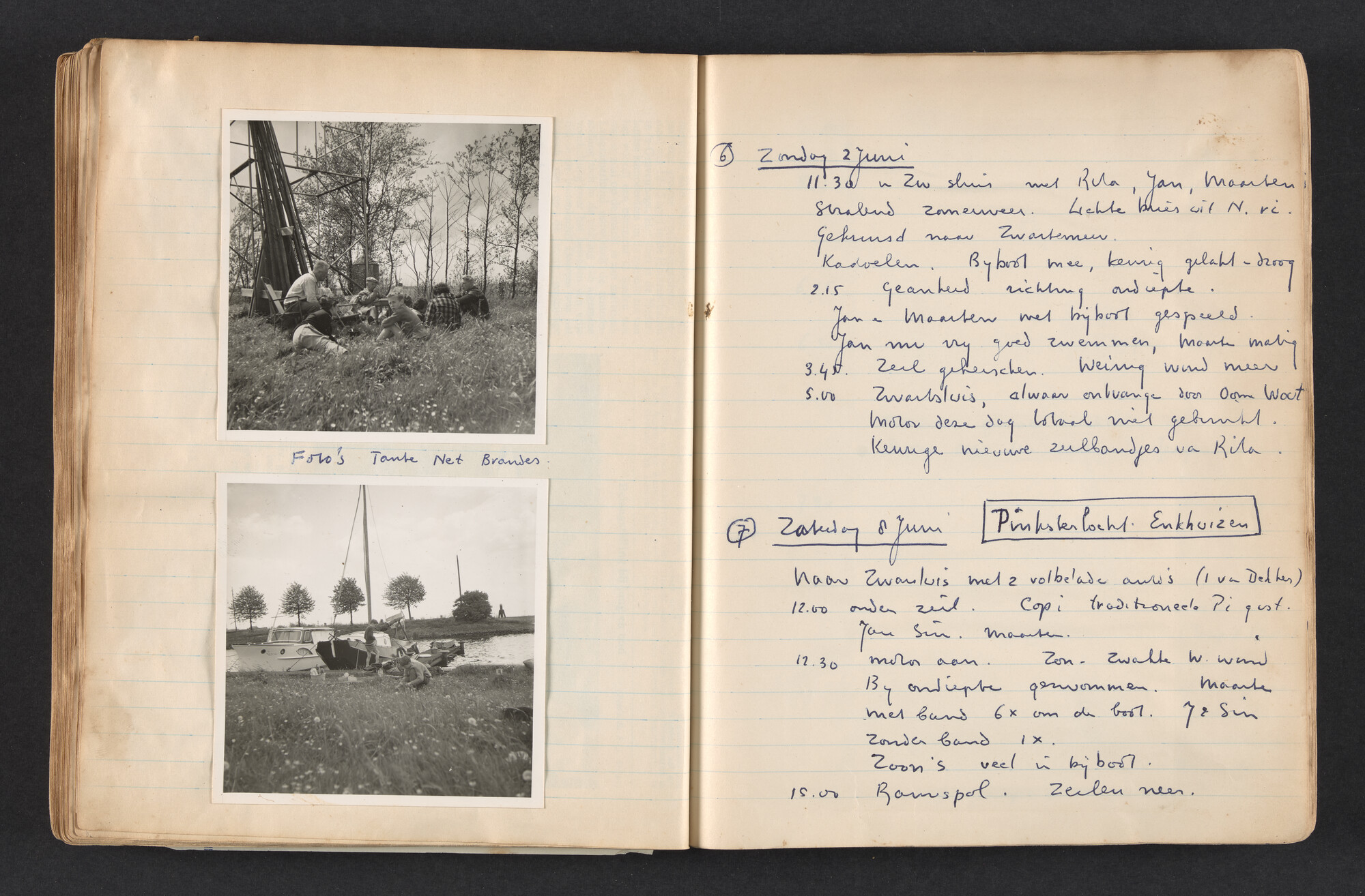 2017.0792; Logboek c.q. fotoalbum van reizen met zeeschouw Grutto in Nederland, 1955-1957; logboek