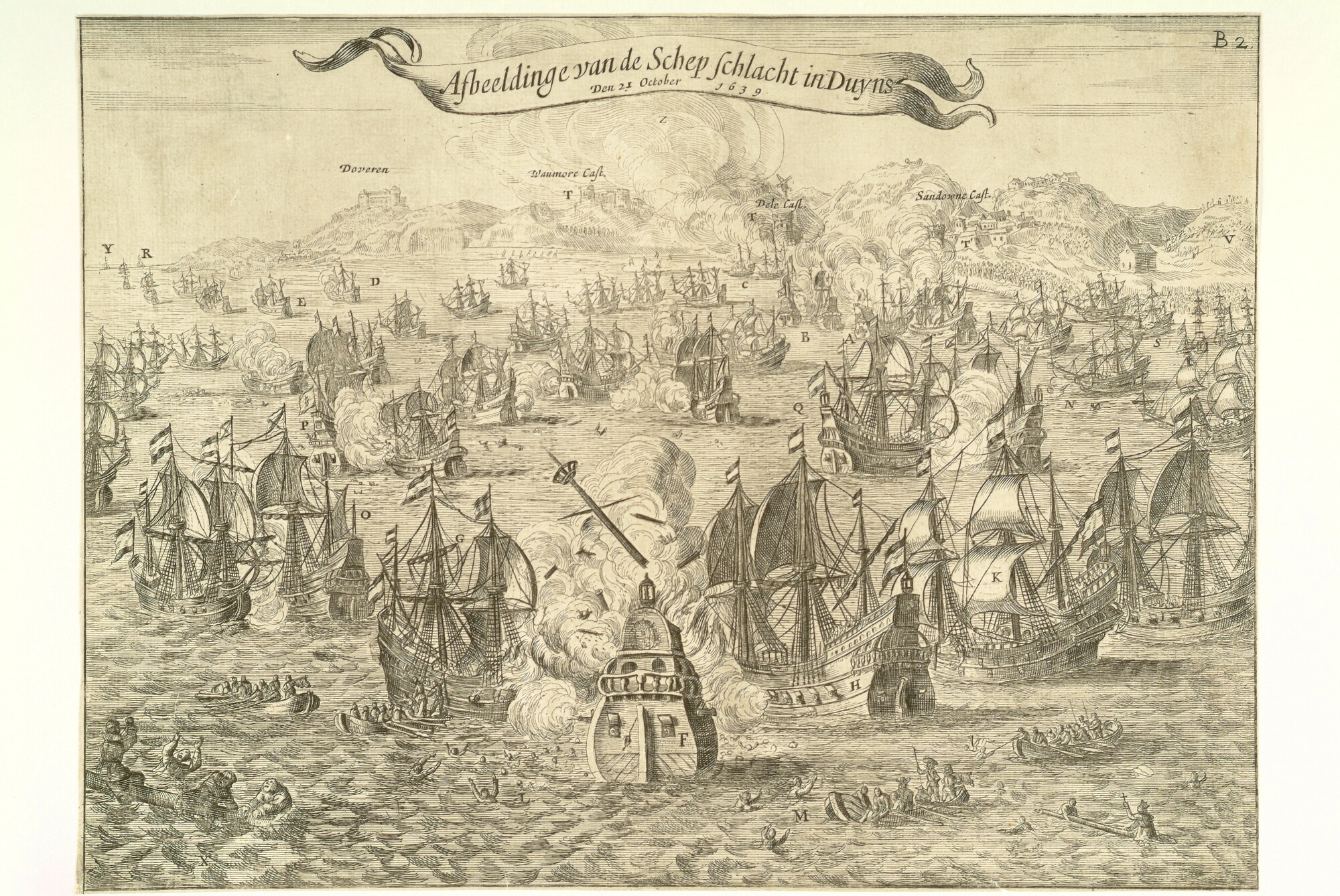 A.0145(027)432; De zeeslag bij Duins, 21 oktober 1639; prent