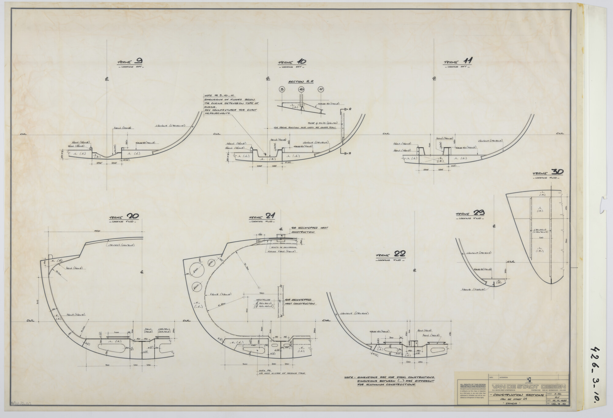 2015.4828; Constructieplan spanten Van de Stadt 47' - Samoa; technische tekening