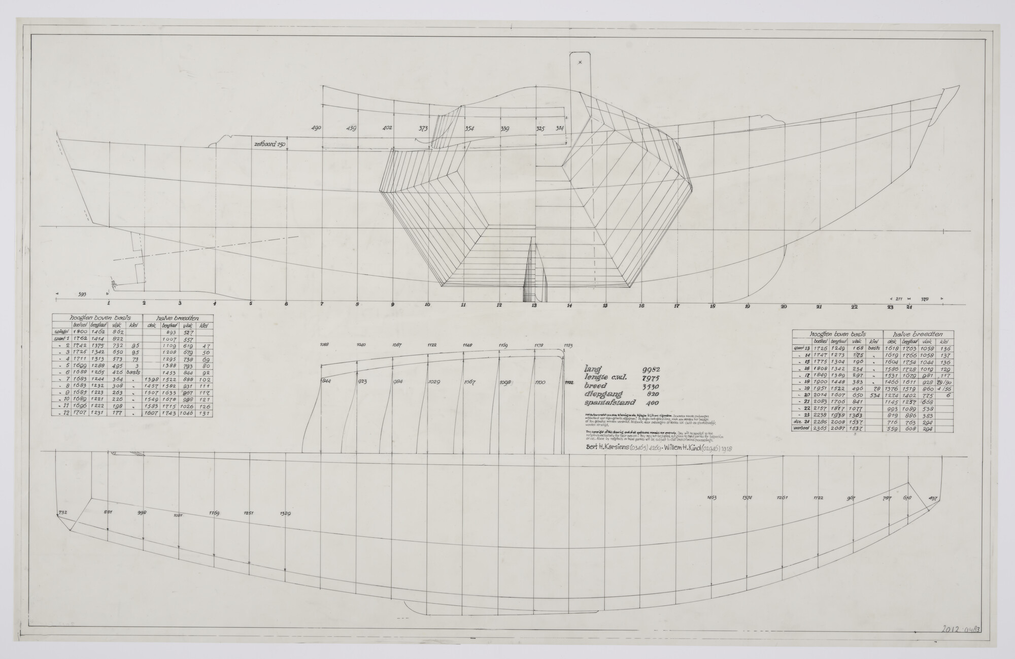 2012.0483; Lijnenplan van een zeeschouw van 10 m; technische tekening