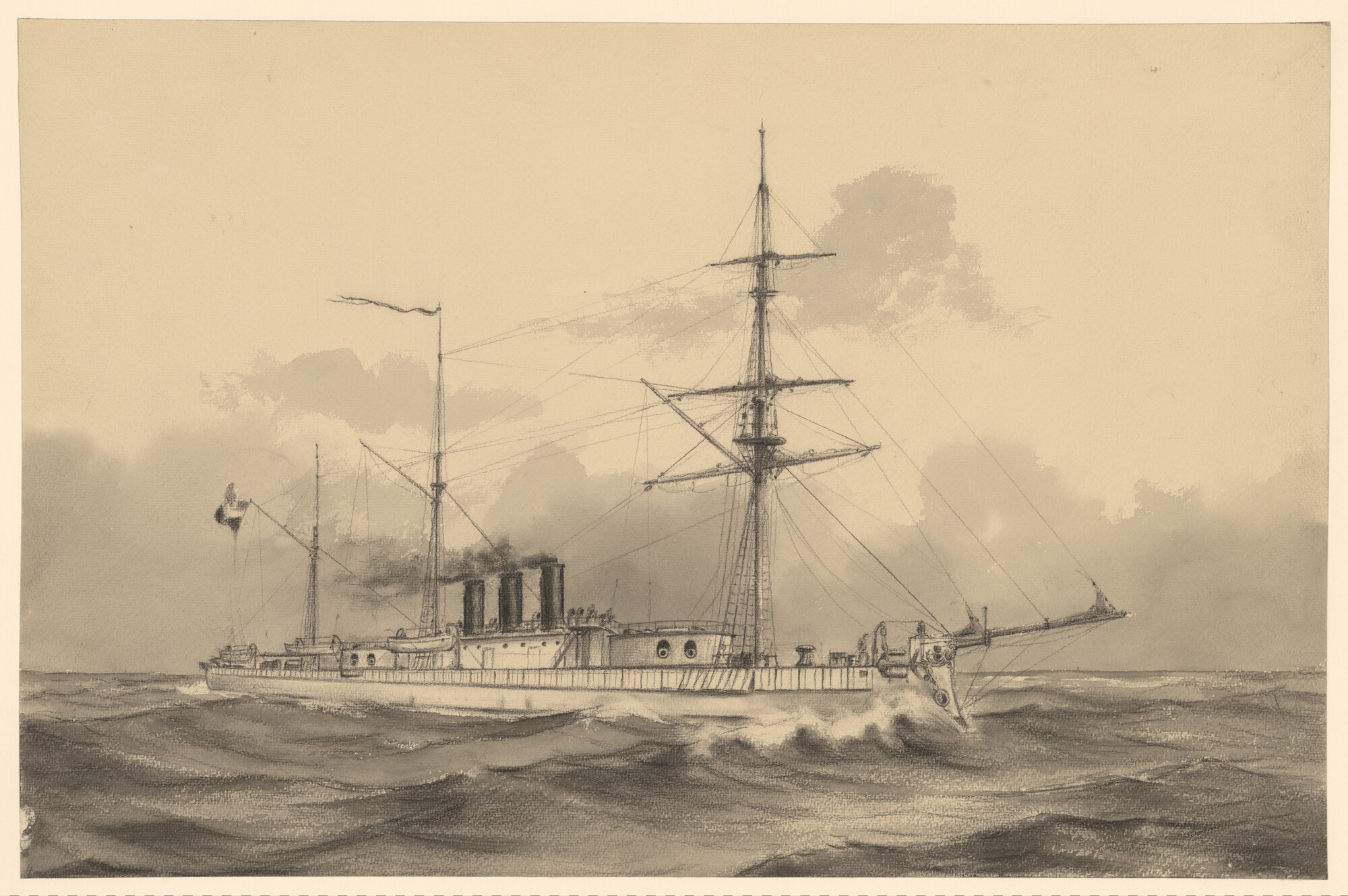 S.1187(04); Het ramtorenschip Zr.Ms. Koning der Nederlanden; tekening