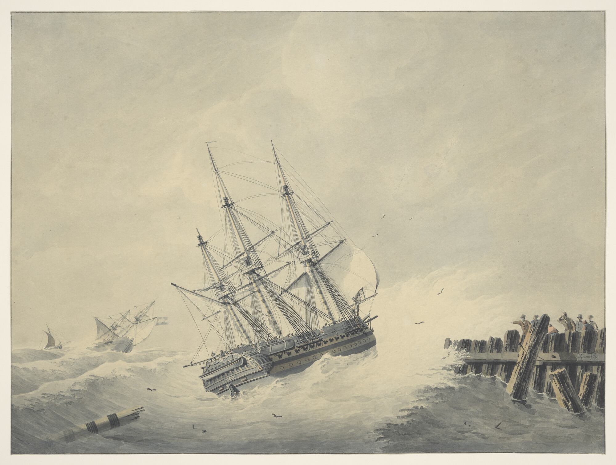 A.2244(07); Het oorlogsschip 'Willem' lenzend; tekening