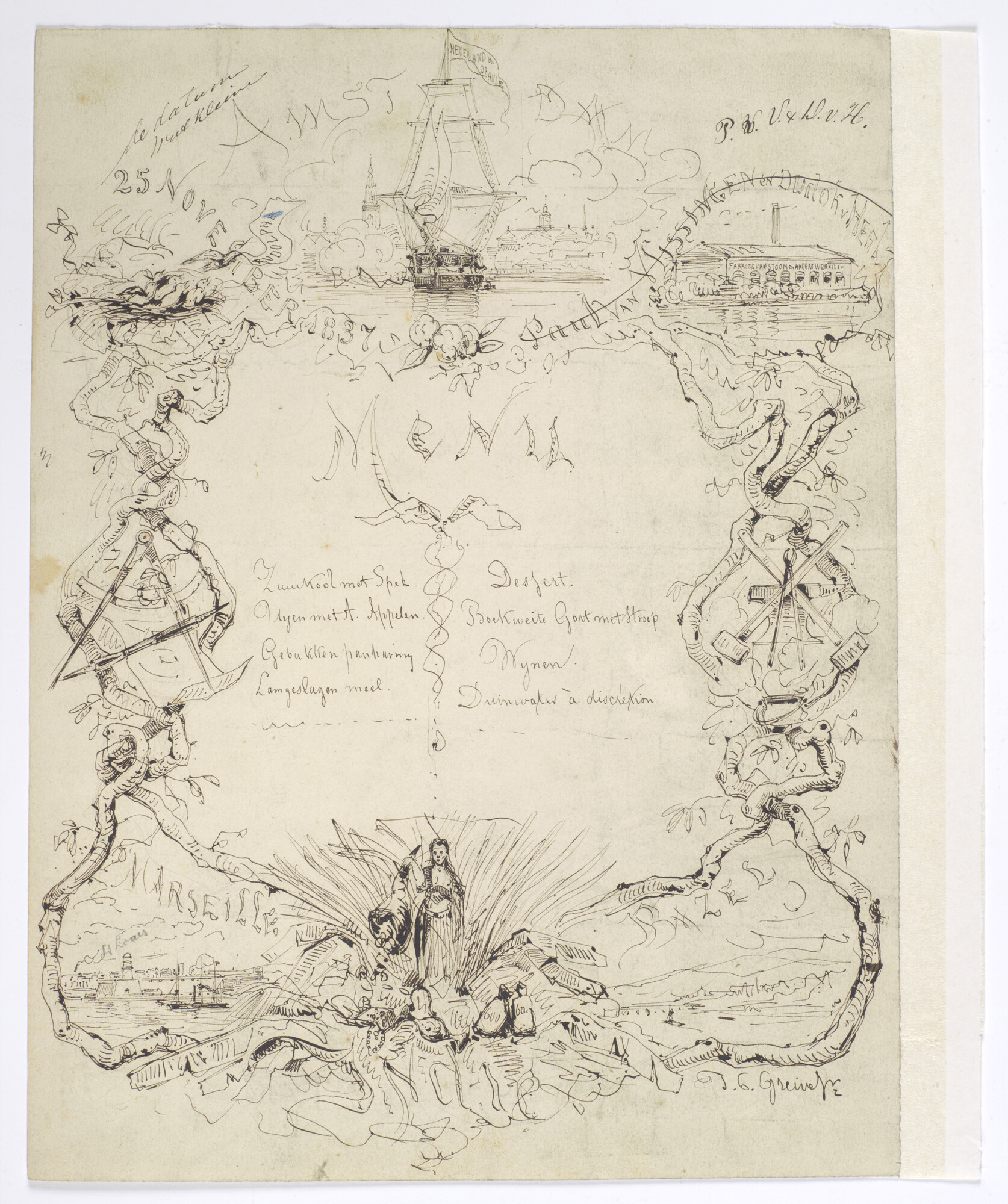 S.1156(08)10; Ontwerp voor een menu voor een feestelijke gelegenheid op 25 november 1837; tekening