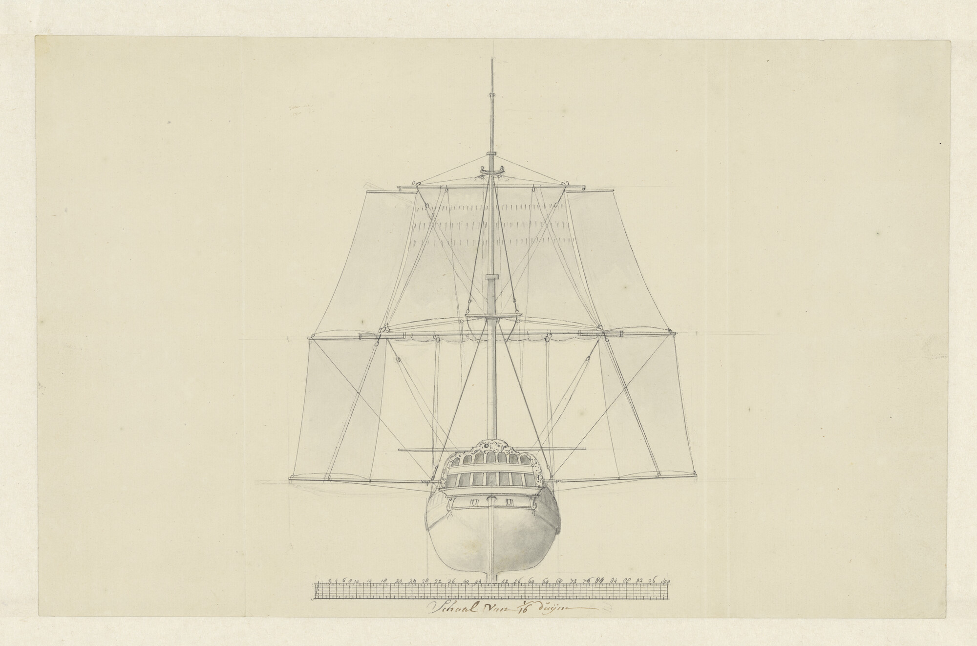 A.0145(160)3; Tuigtekening van het Oostindisch Compagnieschip 'Nijenburg'; tekening