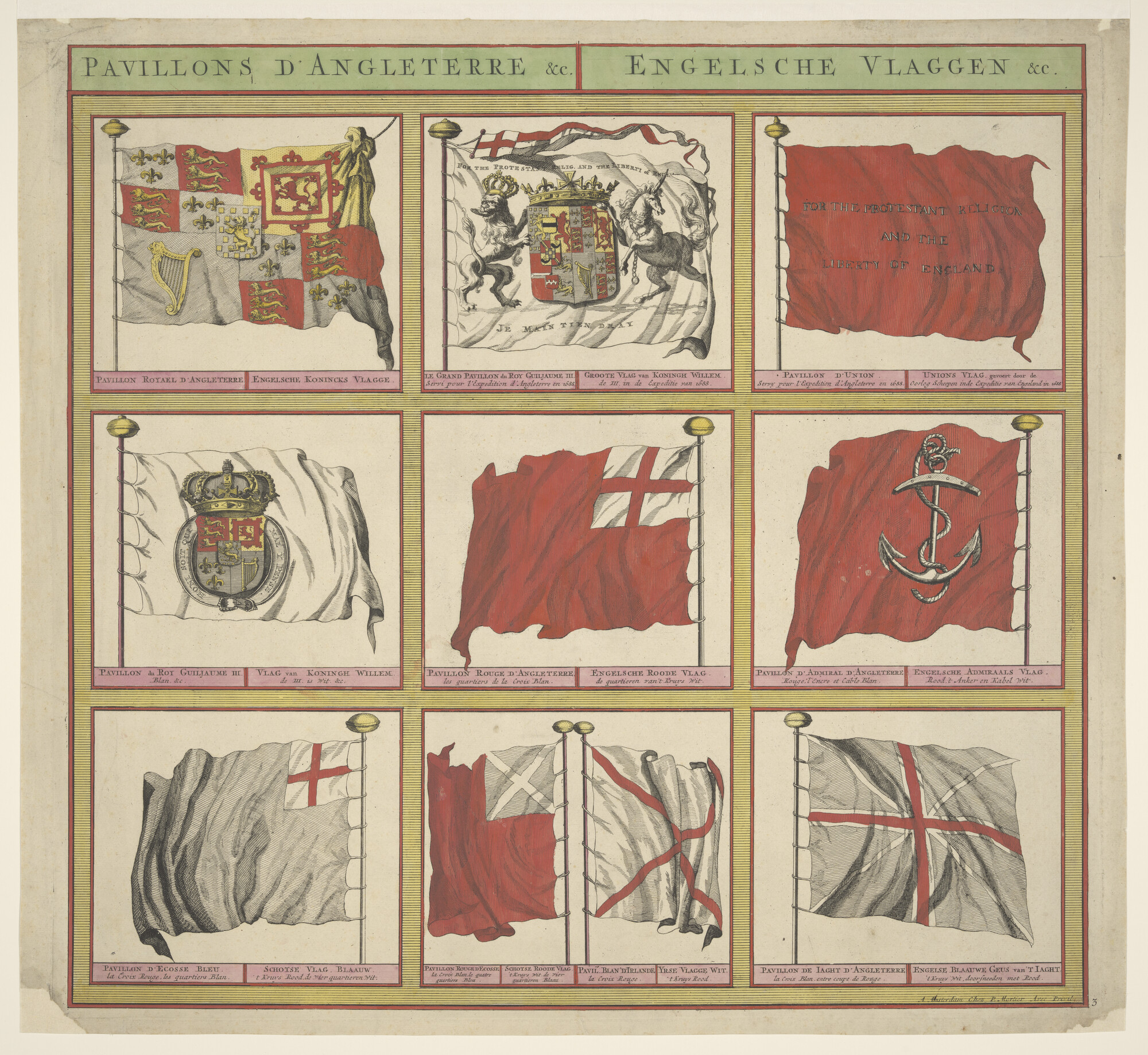 A.0386(03)03; Vlaggenkaart met 9 vlaggen uit een serie van 12 bladen; prent