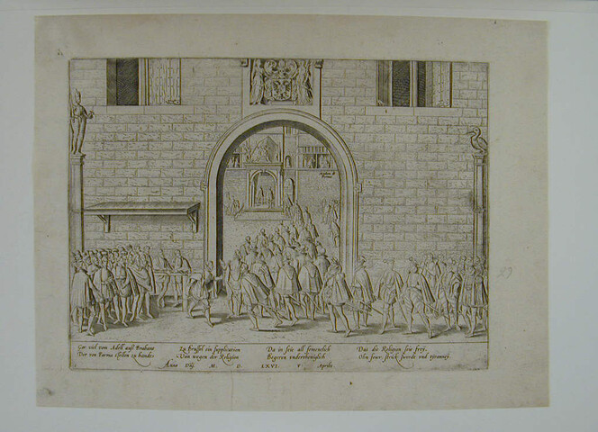 A.0145(027)095; Aanbieding van het Smeekschrift der Edelen aan Margaretha van Parma; prent