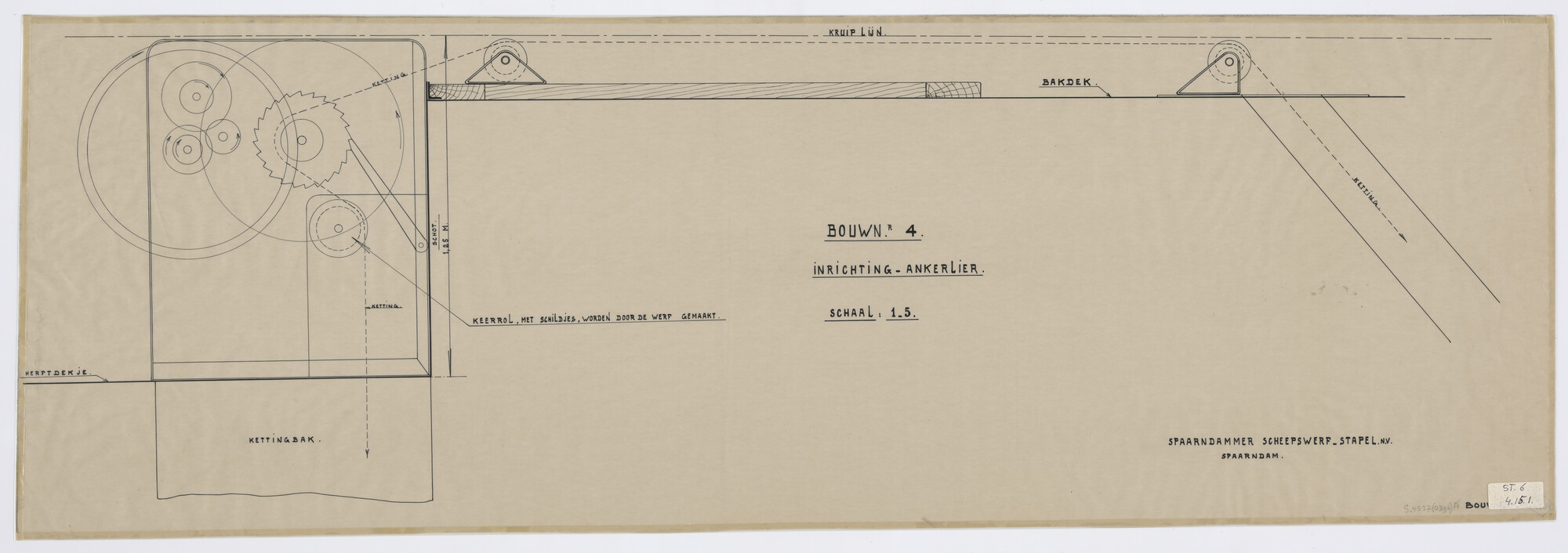 S.4827(0396)a; Ankerlier voor de coaster ms. Taurus; technische tekening