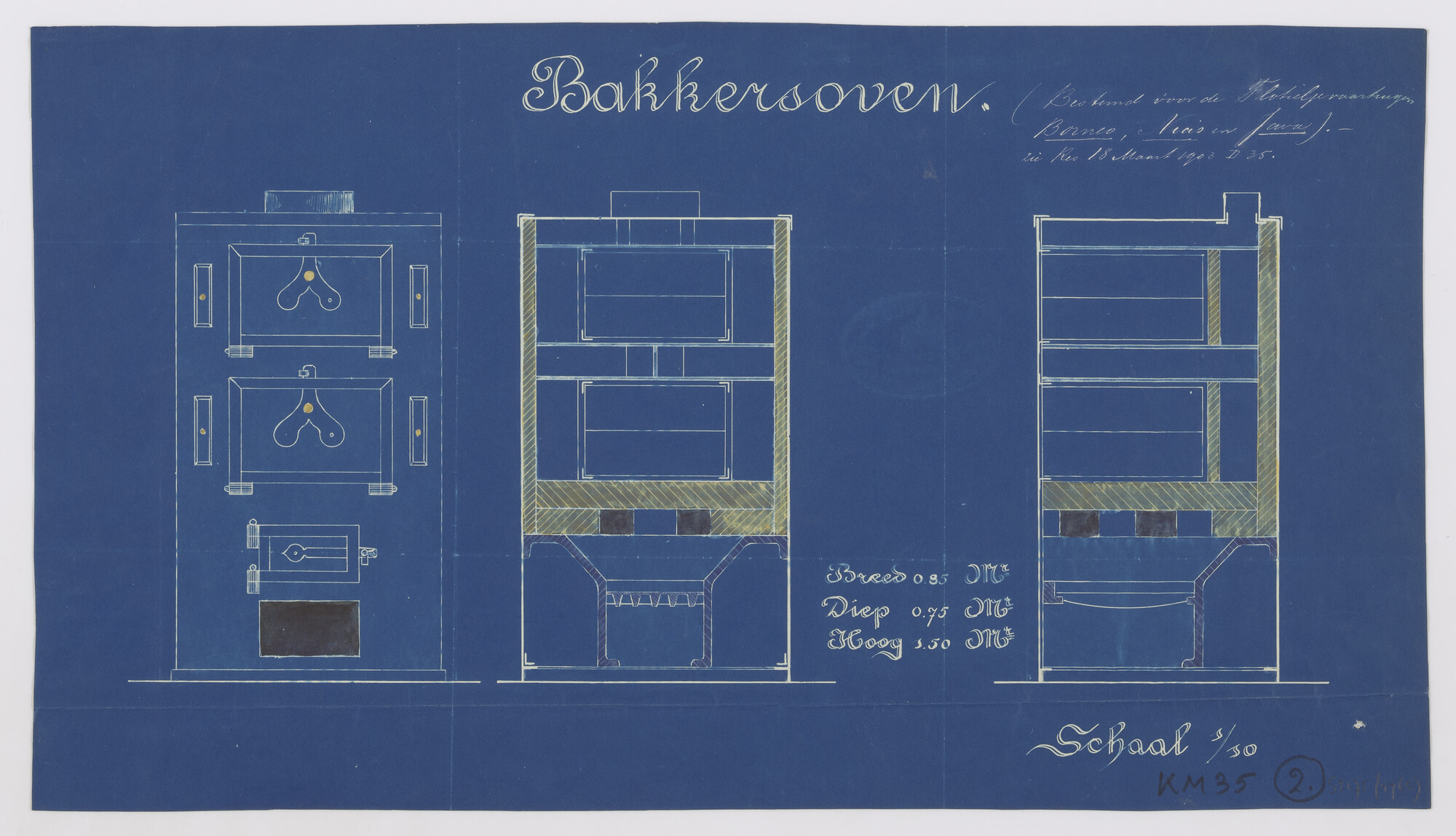 S.2175(4765); Bakkersoven aan boord van de flottieljevaartuigen Hr.Ms. 'Java'; Hr.Ms. 'Borneo' en Hr.Ms. 'Nias'; technische tekening