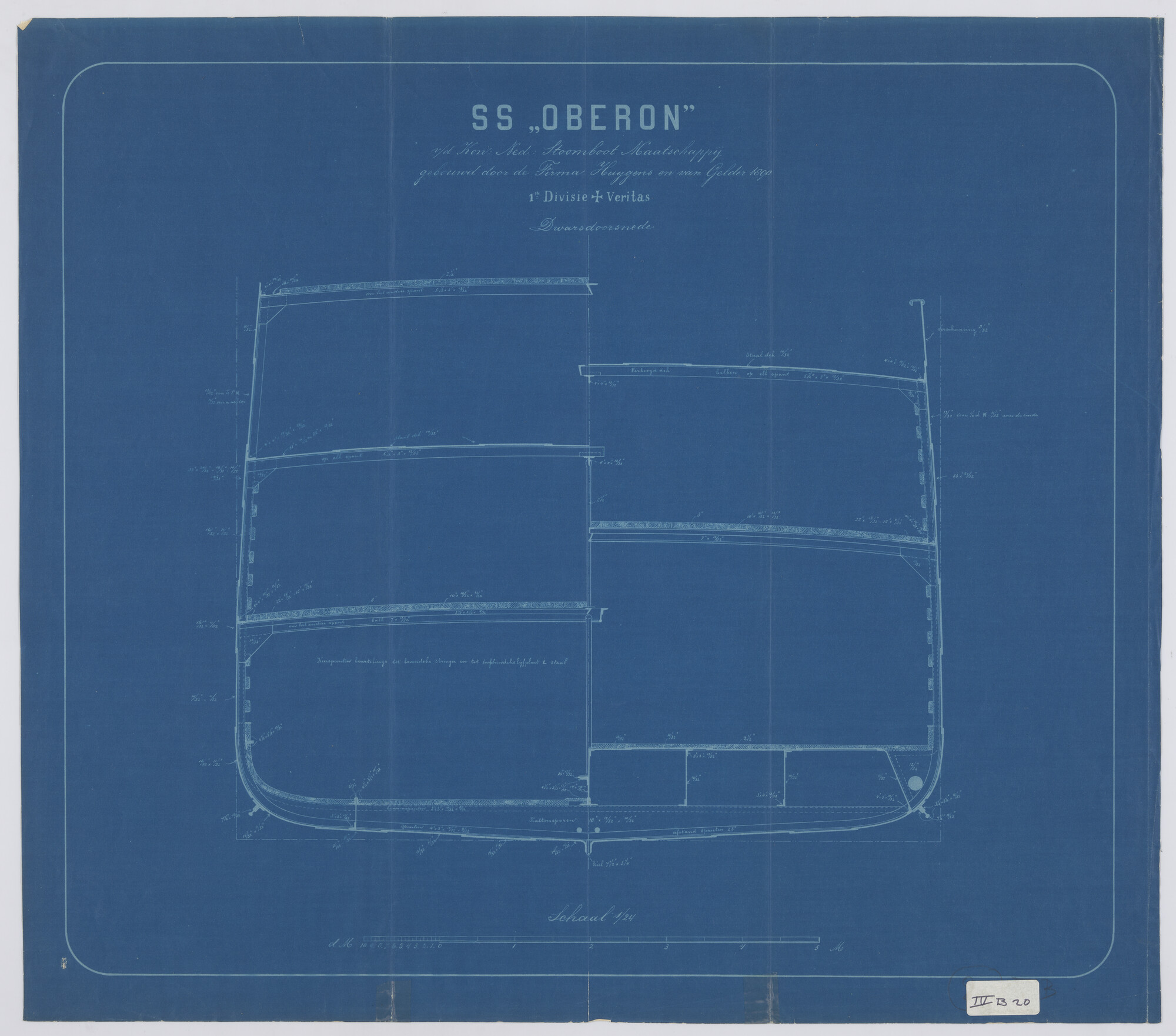 S.0687(02)201; Grootspant van het schroefstoomschip 'Oberon'; technische tekening