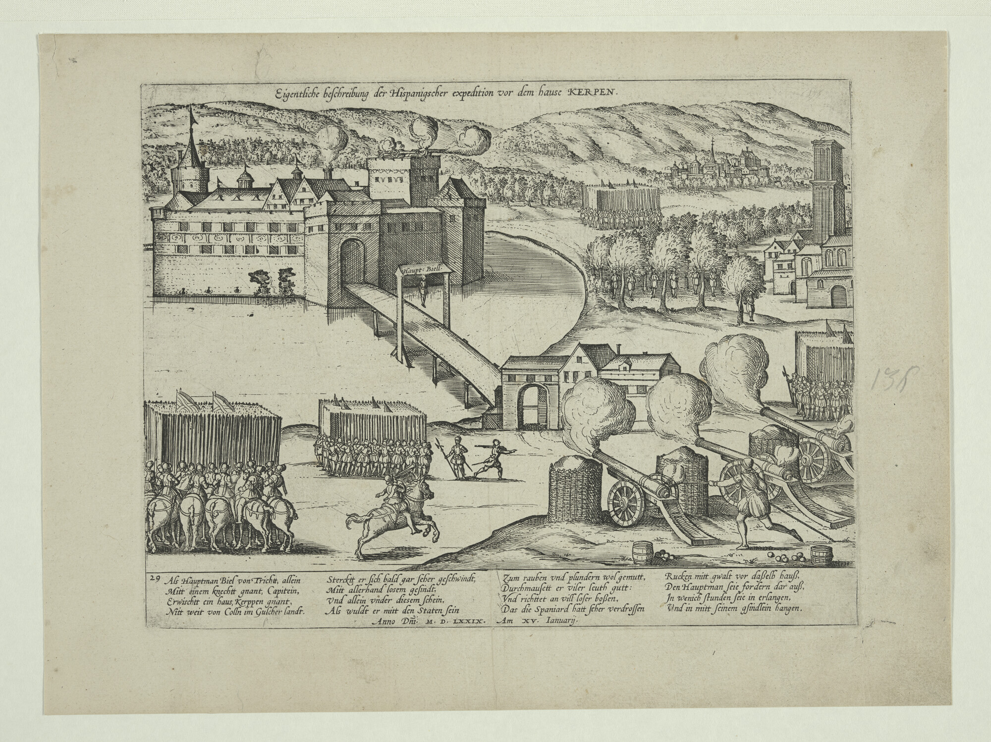 A.0145(027)196; Hoofdman Biel voor Kerpen gehangen, 25 januari 1579; prent