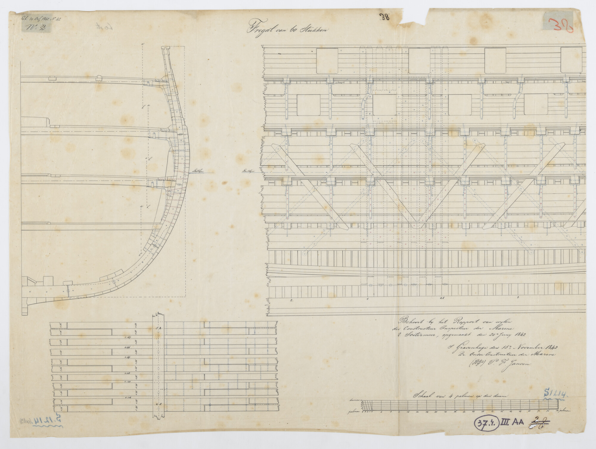 S.1214(0169); Constructieplan van het fregat Zr.Ms. 'Doggersbank'; technische tekening