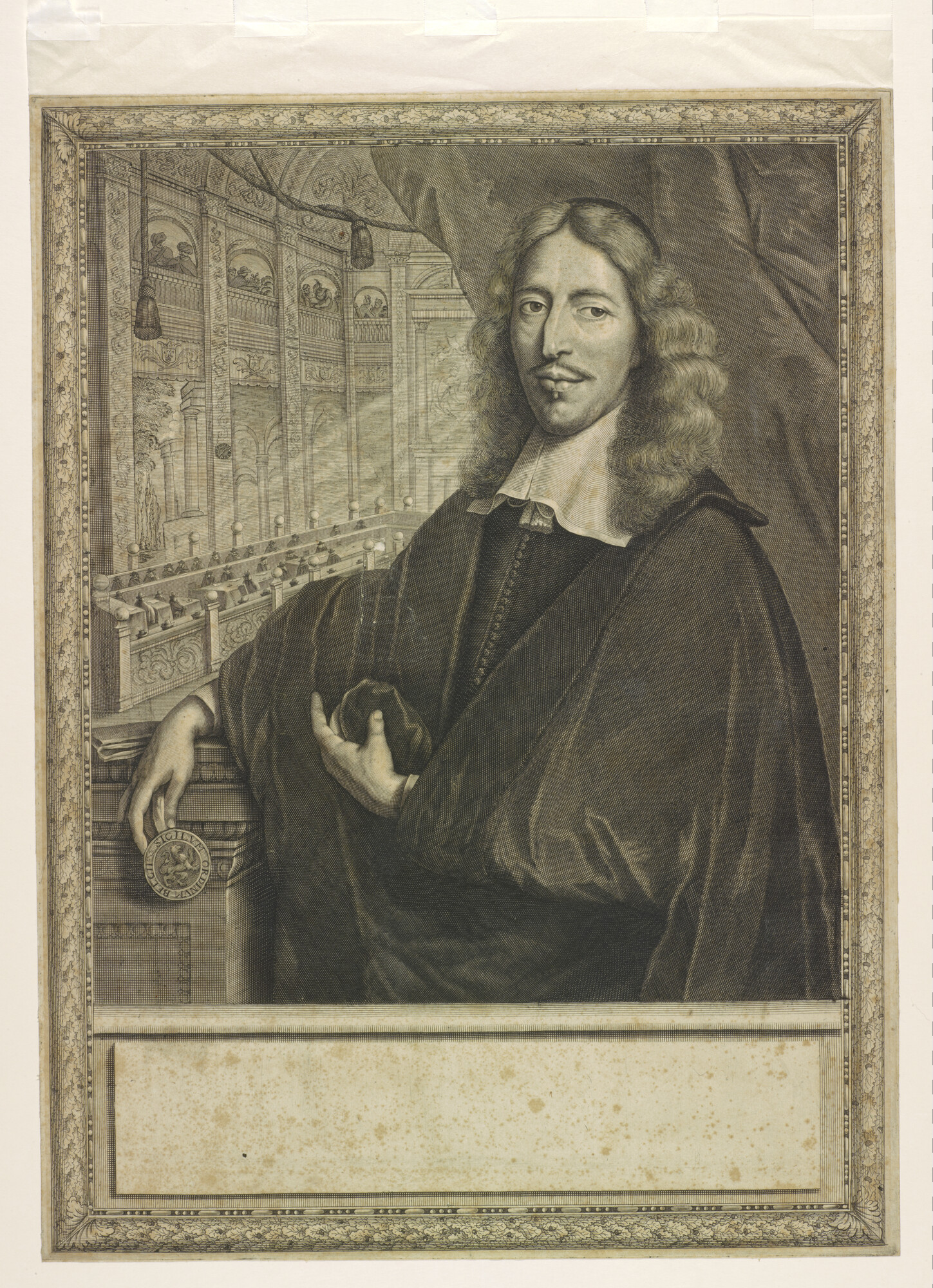 A.0145(146); Portret van Johan de Witt, met het zegel van Holland in de linkerhand; prent