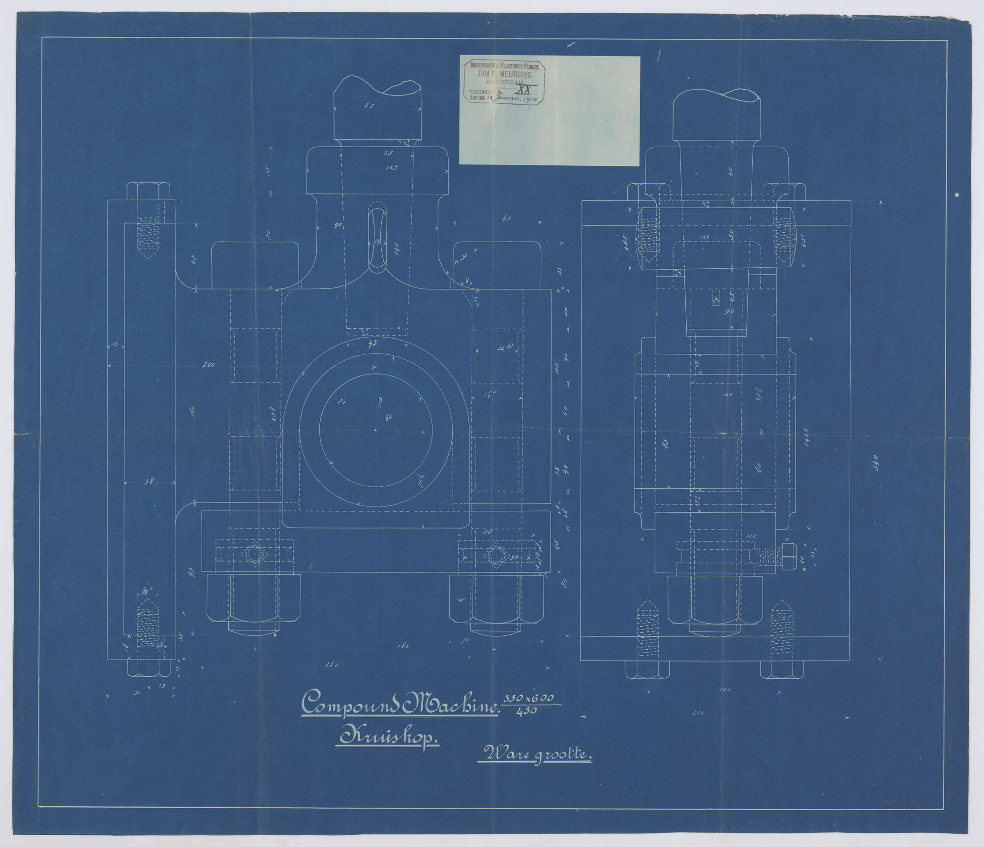 2003.0945; Kruiskop van de machine van de ijsbreker ss. Christiaan Brunings; technische tekening