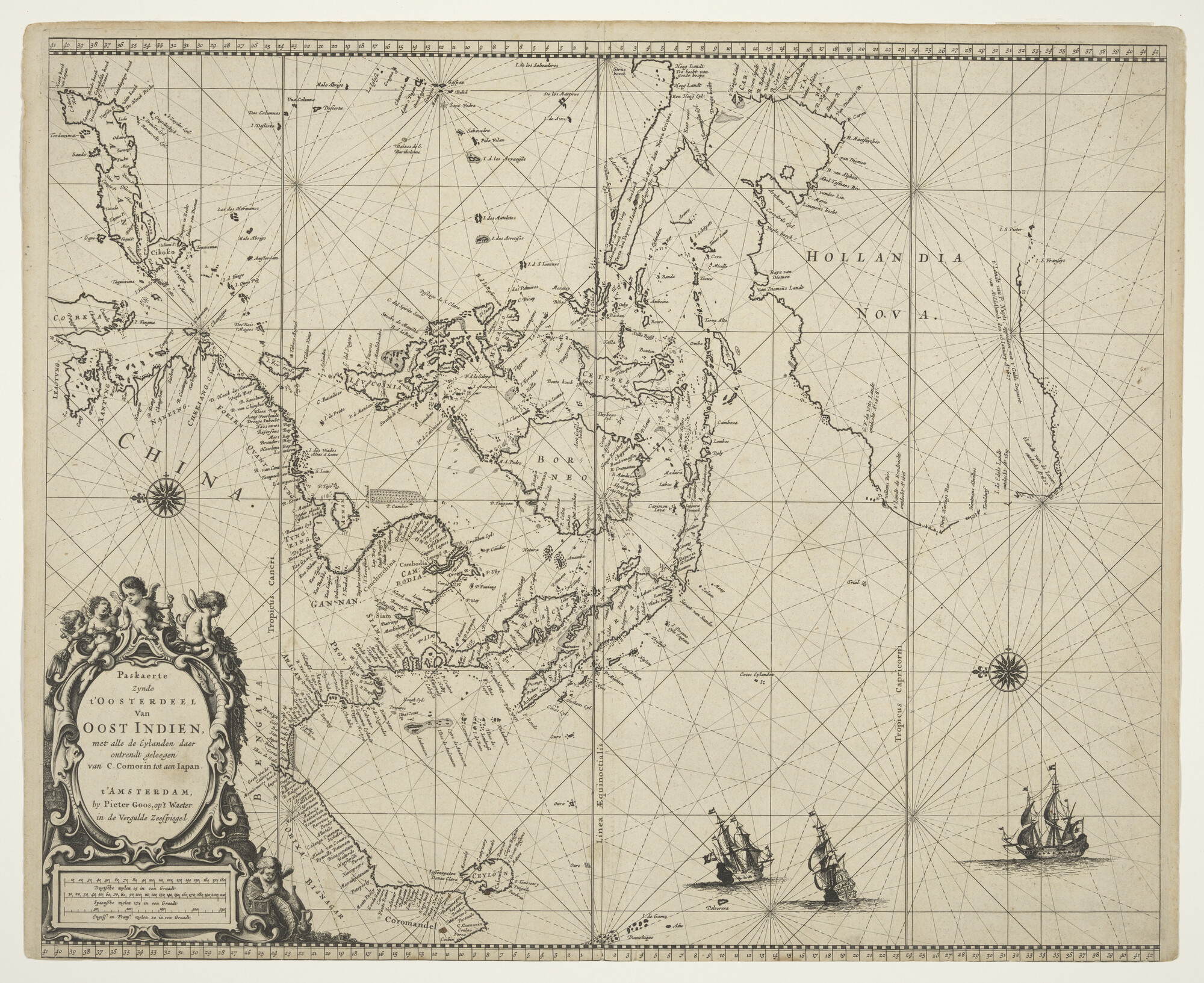A.0145(211)058; Zeekaart van het oostelijk deel van de Indische Oceaan van Kaap Comorin tot aan Japan; zeekaart