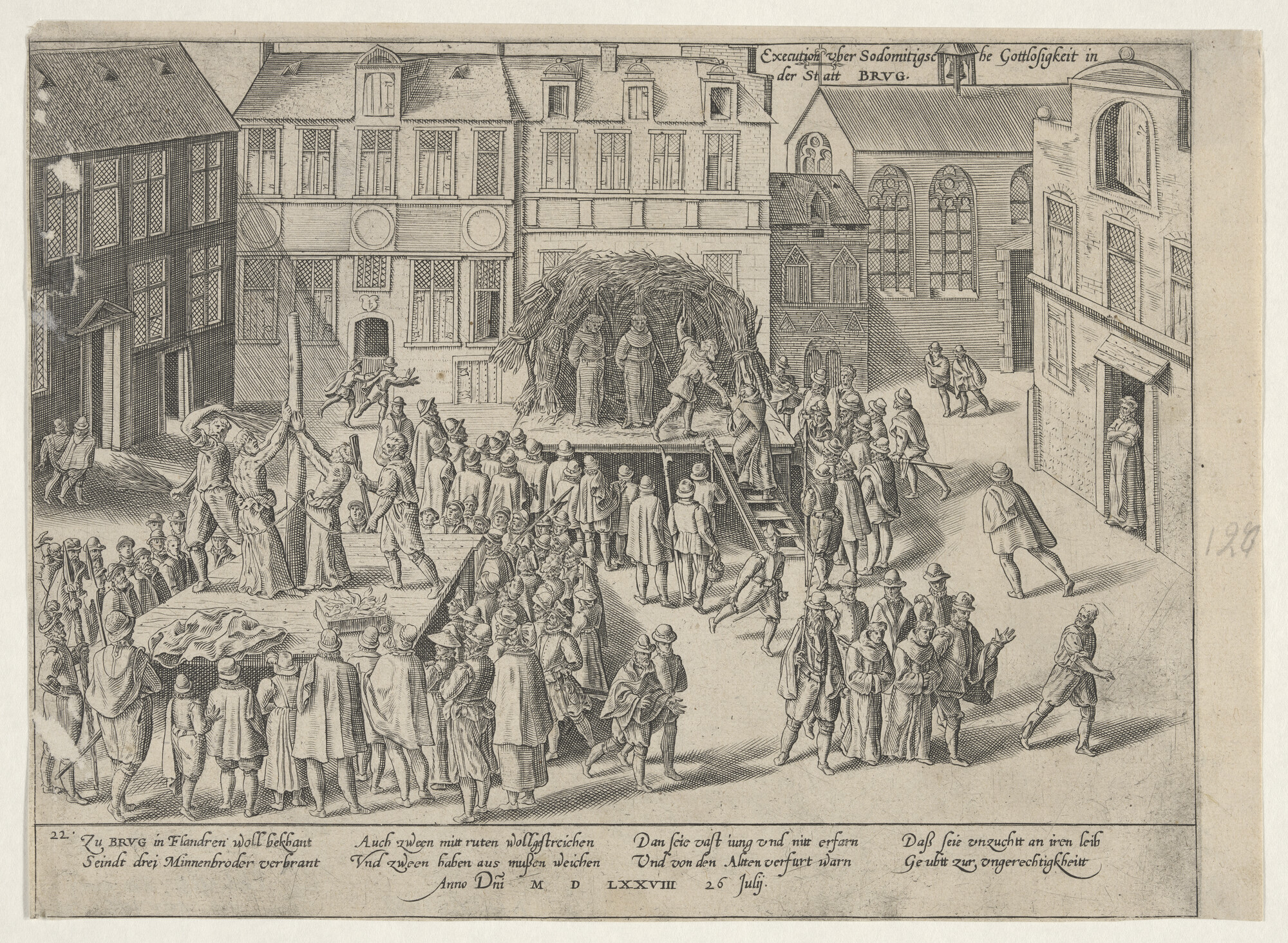 A.0145(027)188; Sodomitische monniken te Brugge verbrand, 26 juli 1578; prent