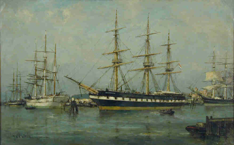 S.3088(02); Opleidingsschip Hr.Ms. Admiraal van Wassenaar in het Oosterdok te Amsterdam; schilderij
