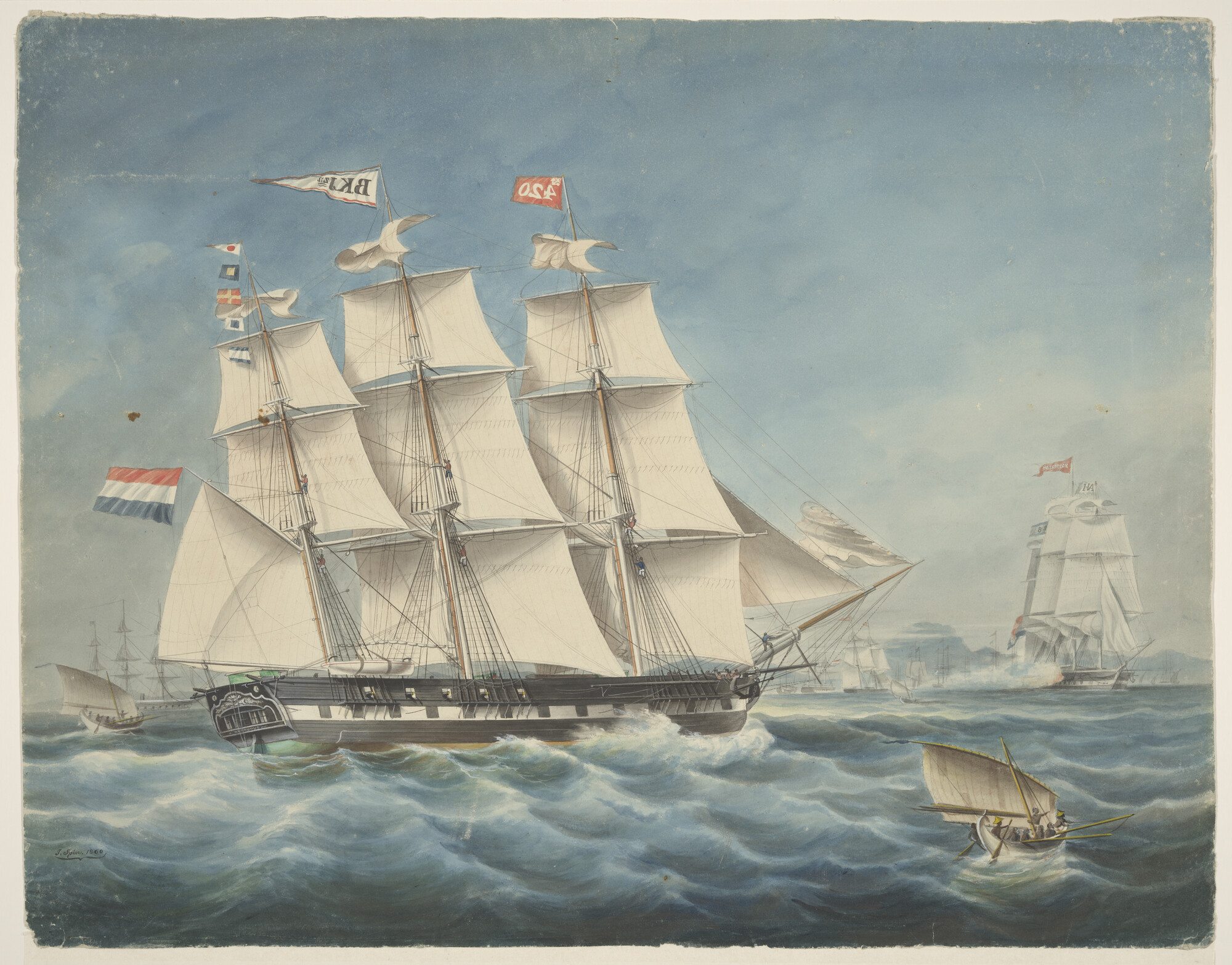 S.0664(02); Het fregatschip Neptunus; tekening