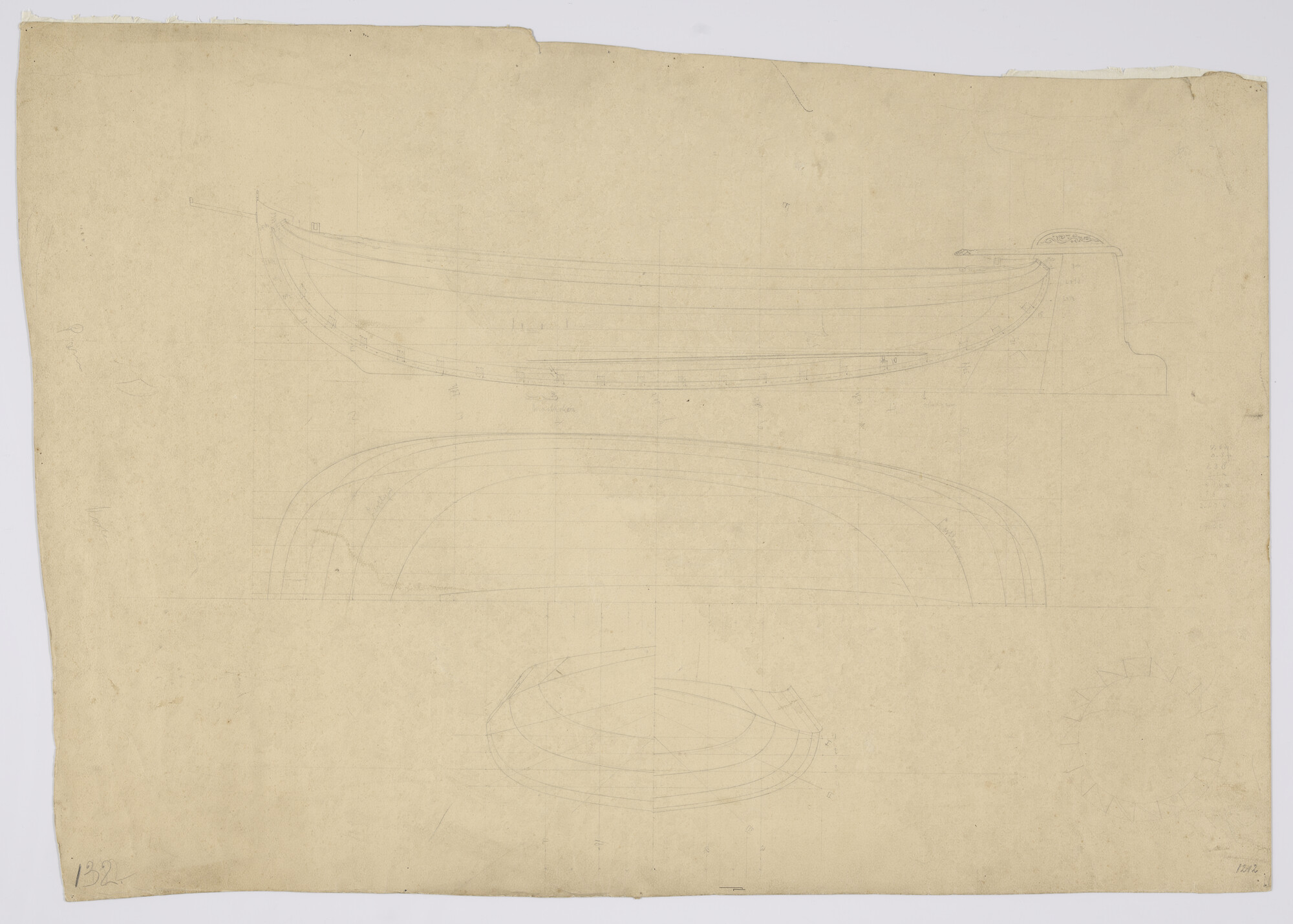 2012.0493; Lijnenplan van de tjotter 'Ouderhoek' van 5.70 m over de stevens; technische tekening