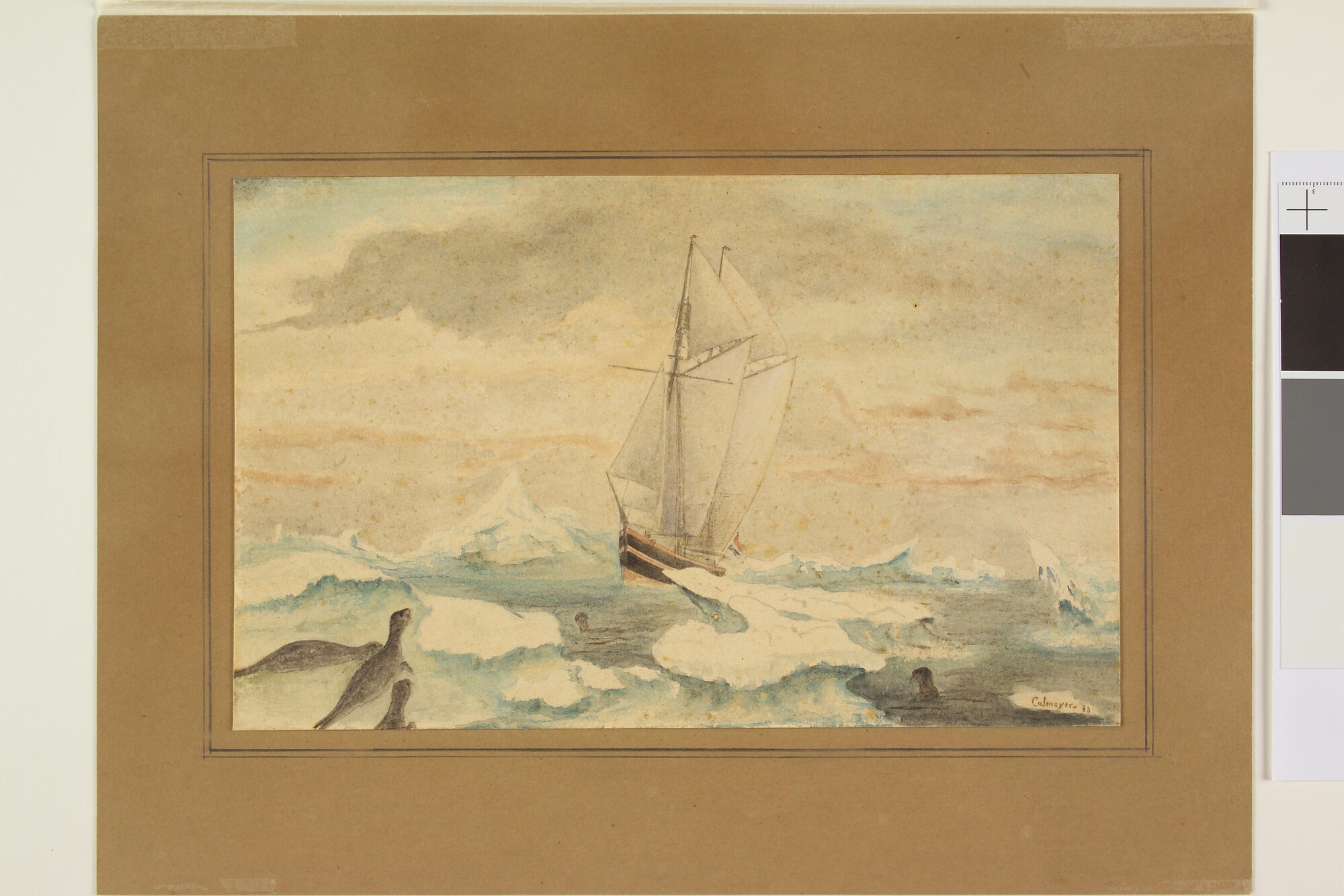 S.0662; De schoener 'Willem Barents' in de Noordelijke IJszee; tekening