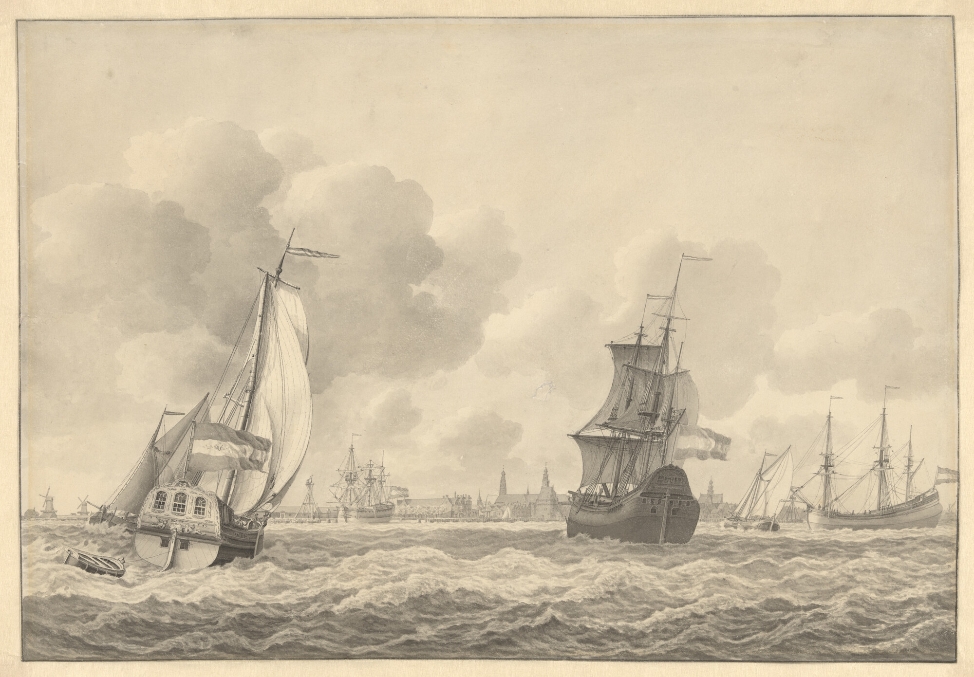 A.2781(10); Een spiegeljacht van de VOC op de rede van Hoorn; tekening